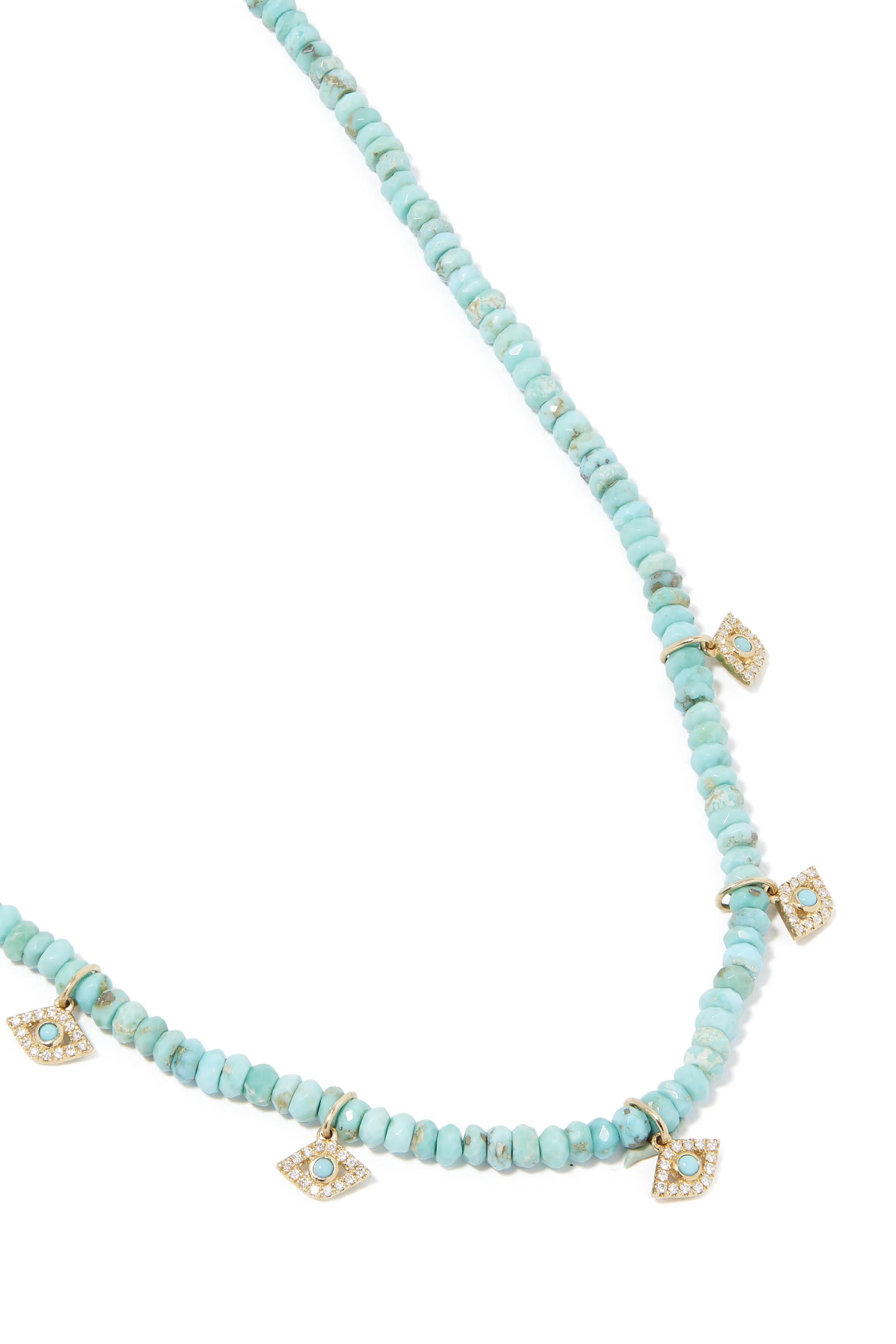 Tiny Evil Eye Turquoise Beaded Necklace, 14k Yellow Gold & Diamond s