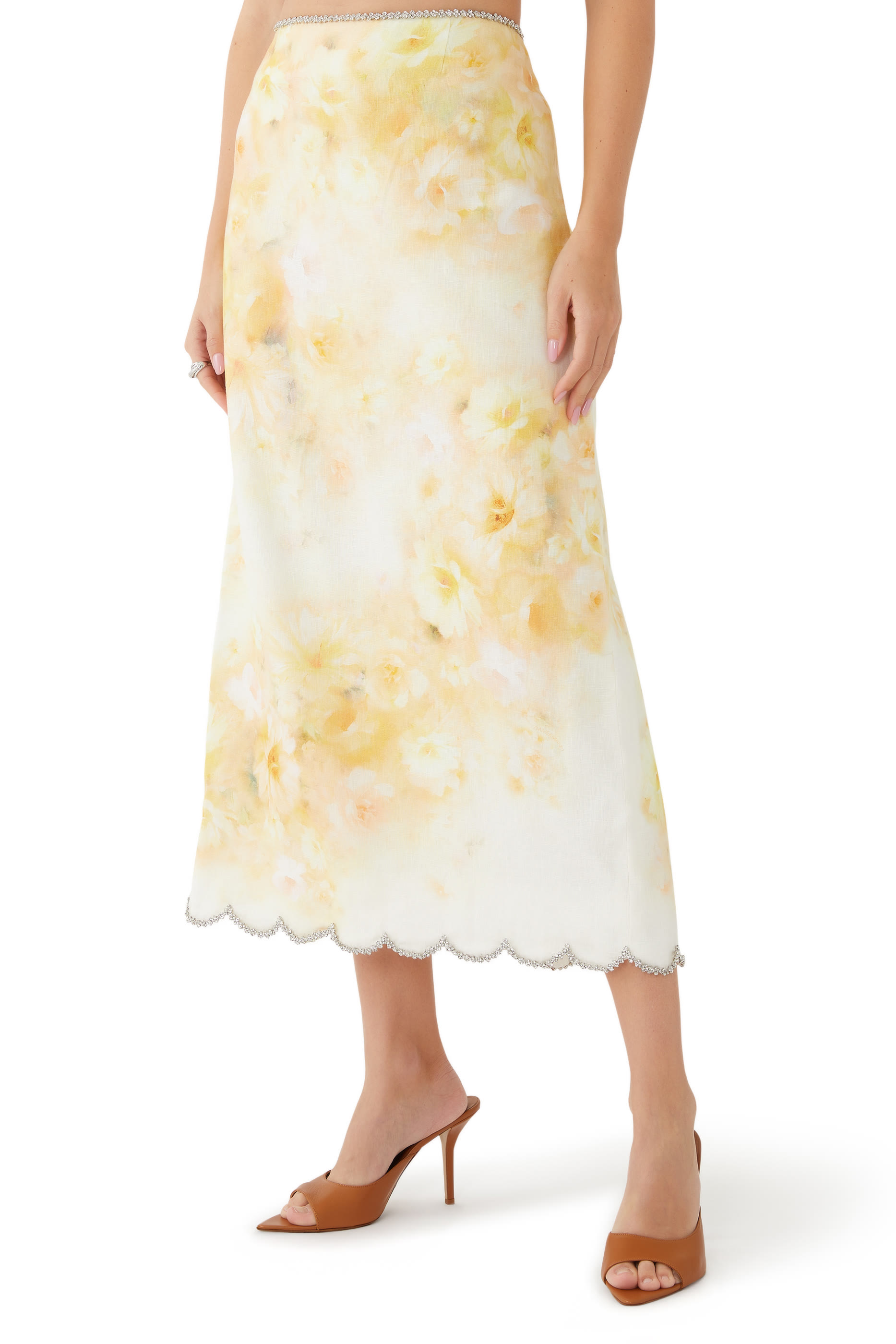 Crush Scalloped Midi Skirt