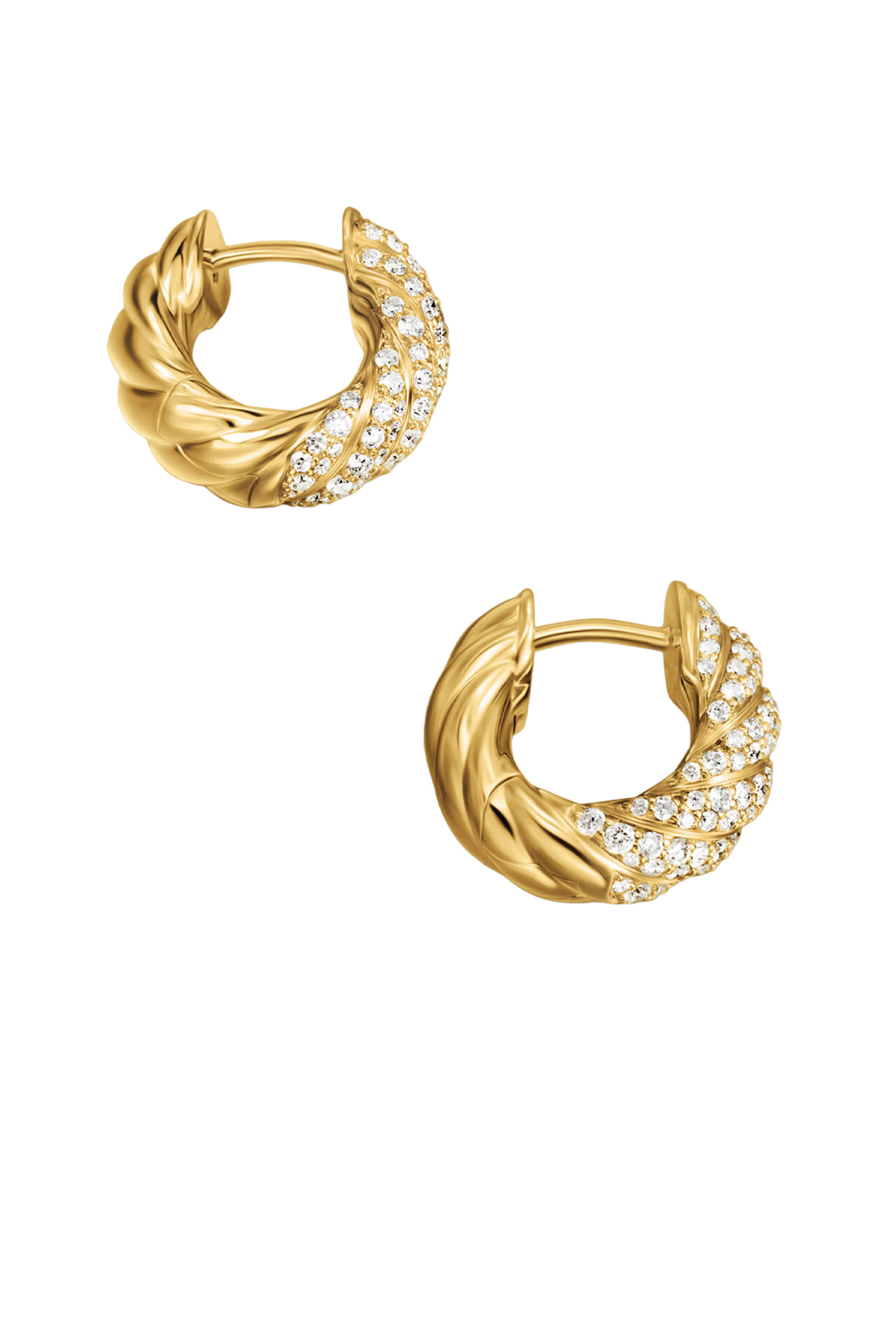 Sculpted Cable Hoop Earrings, 18k Yellow Gold & Diamonds