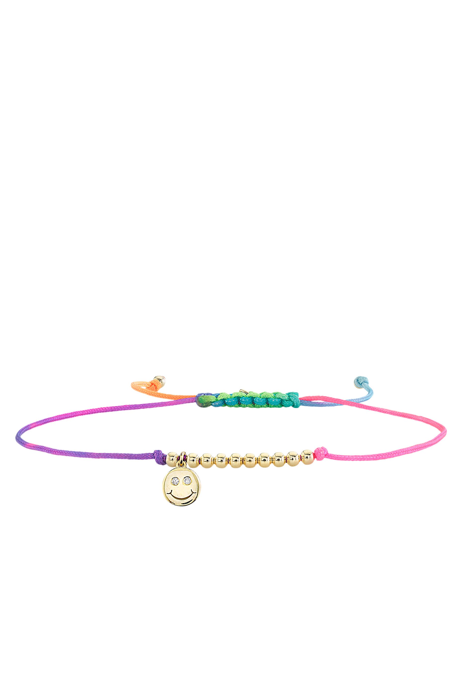 Kids Happy Face Cord Bracelet, 14k Yellow Gold & Diamonds