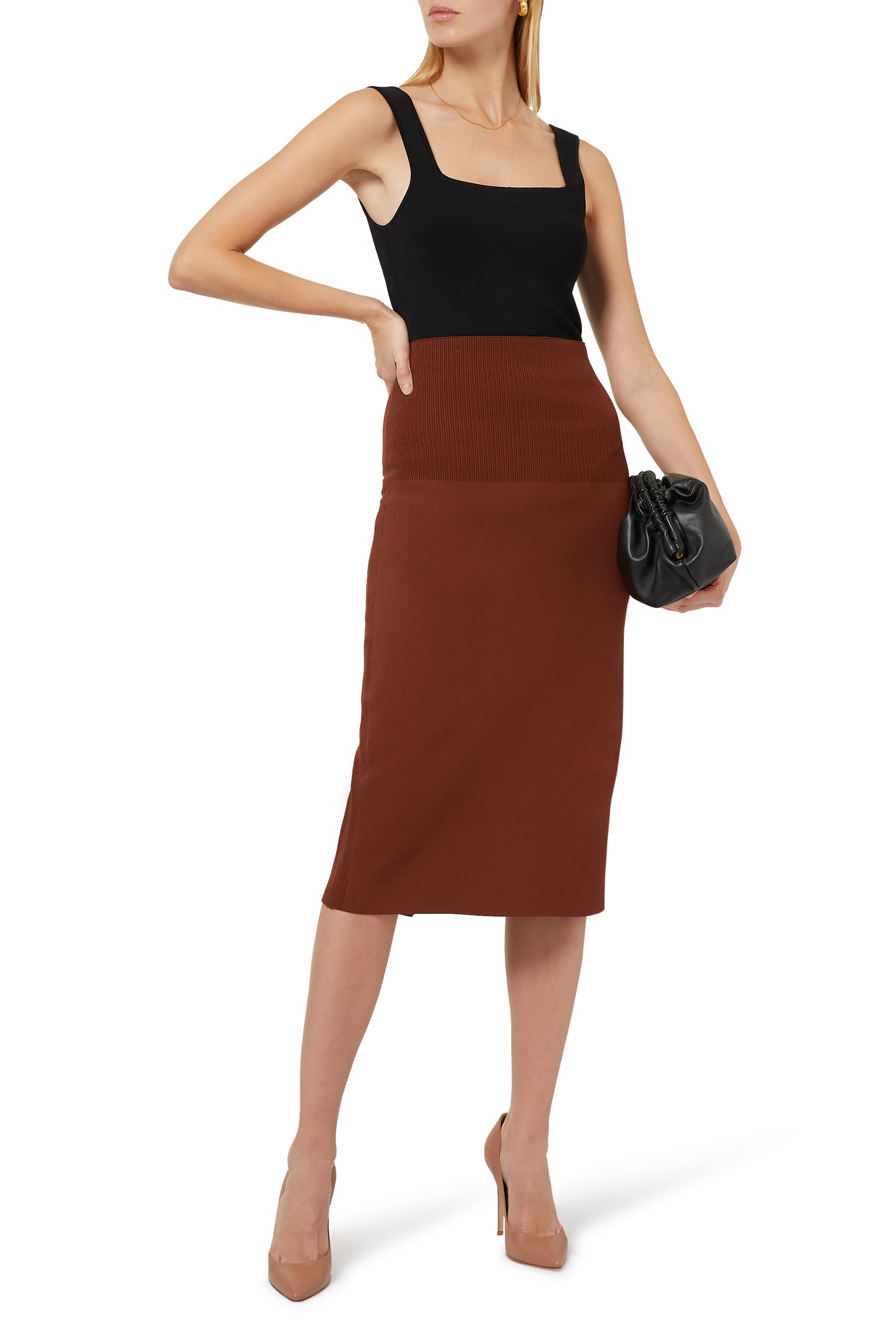 VB Body Stretch-Knit Midi Skirt