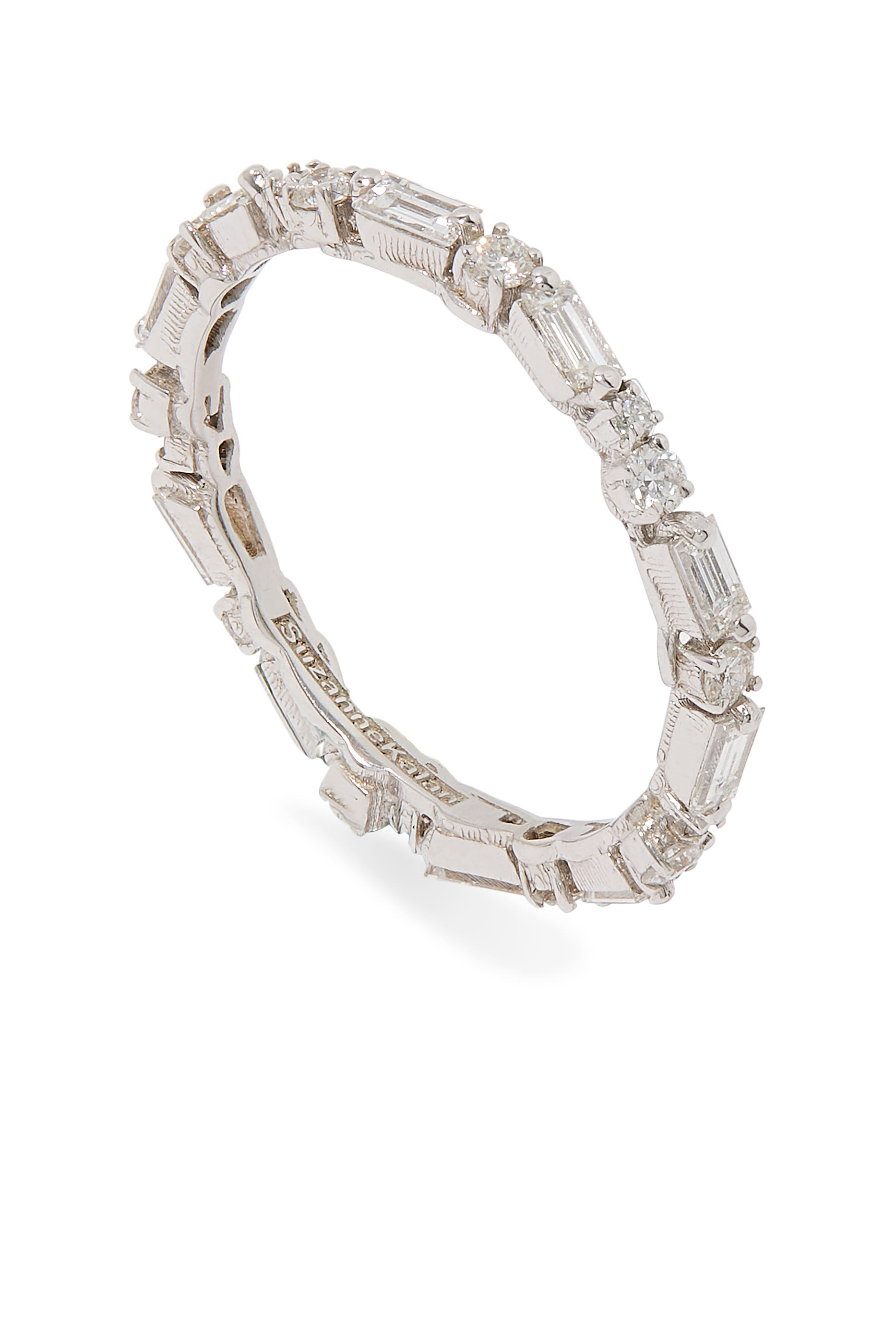 Alternating Baguette and Round Diamond Eternity Ring, 18k White Gold & Diamonds