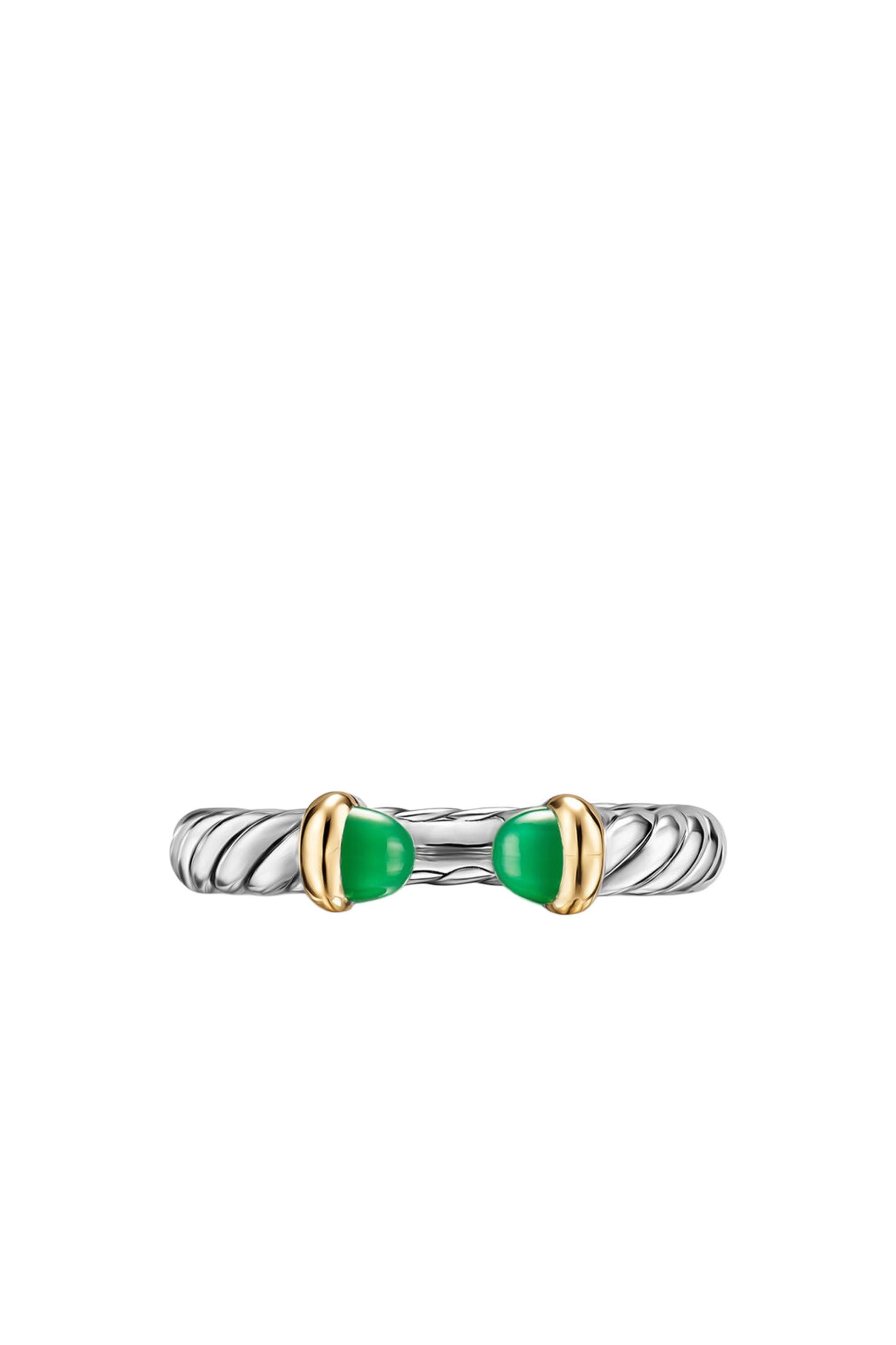 Petite Cable Open Ring, Sterling Silver, 14k Yellow Gold & Onyx