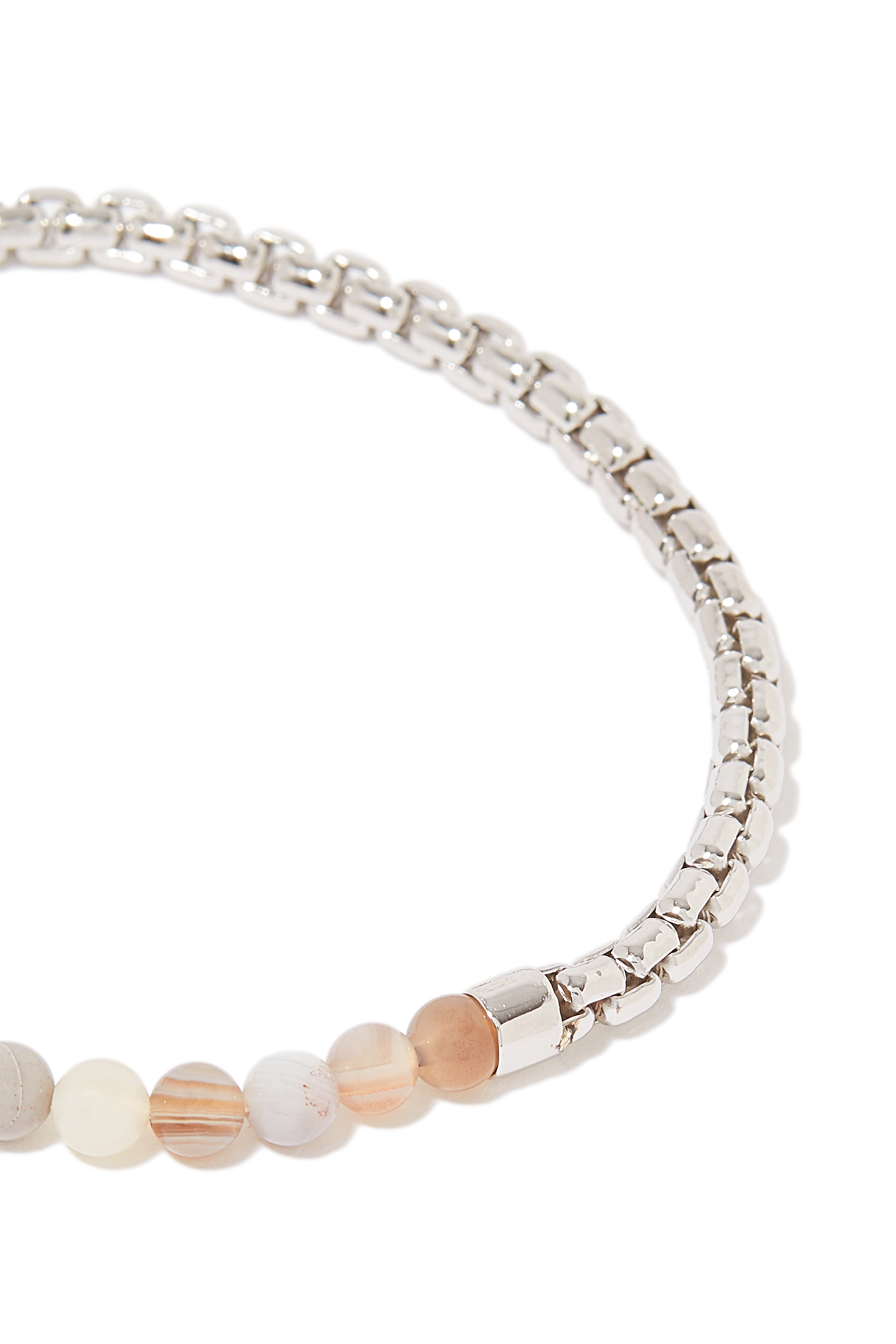 Sennit Beaded Box Chain Bracelet, Rhodium Plated Sterling Silver & Botswana Agate