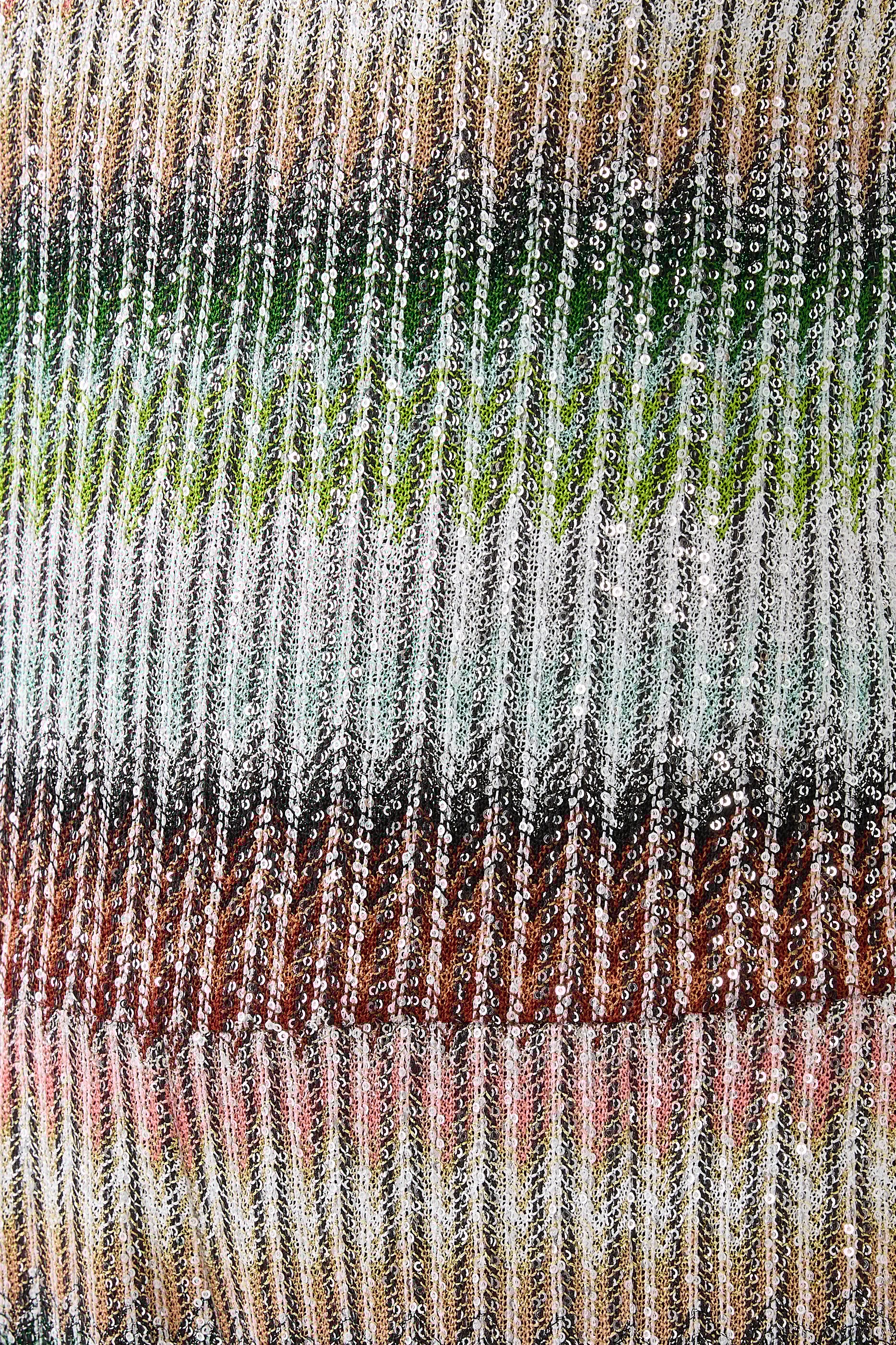 Long Bustier Jumpsuit in Gradient Zigzag Knit with Sequins