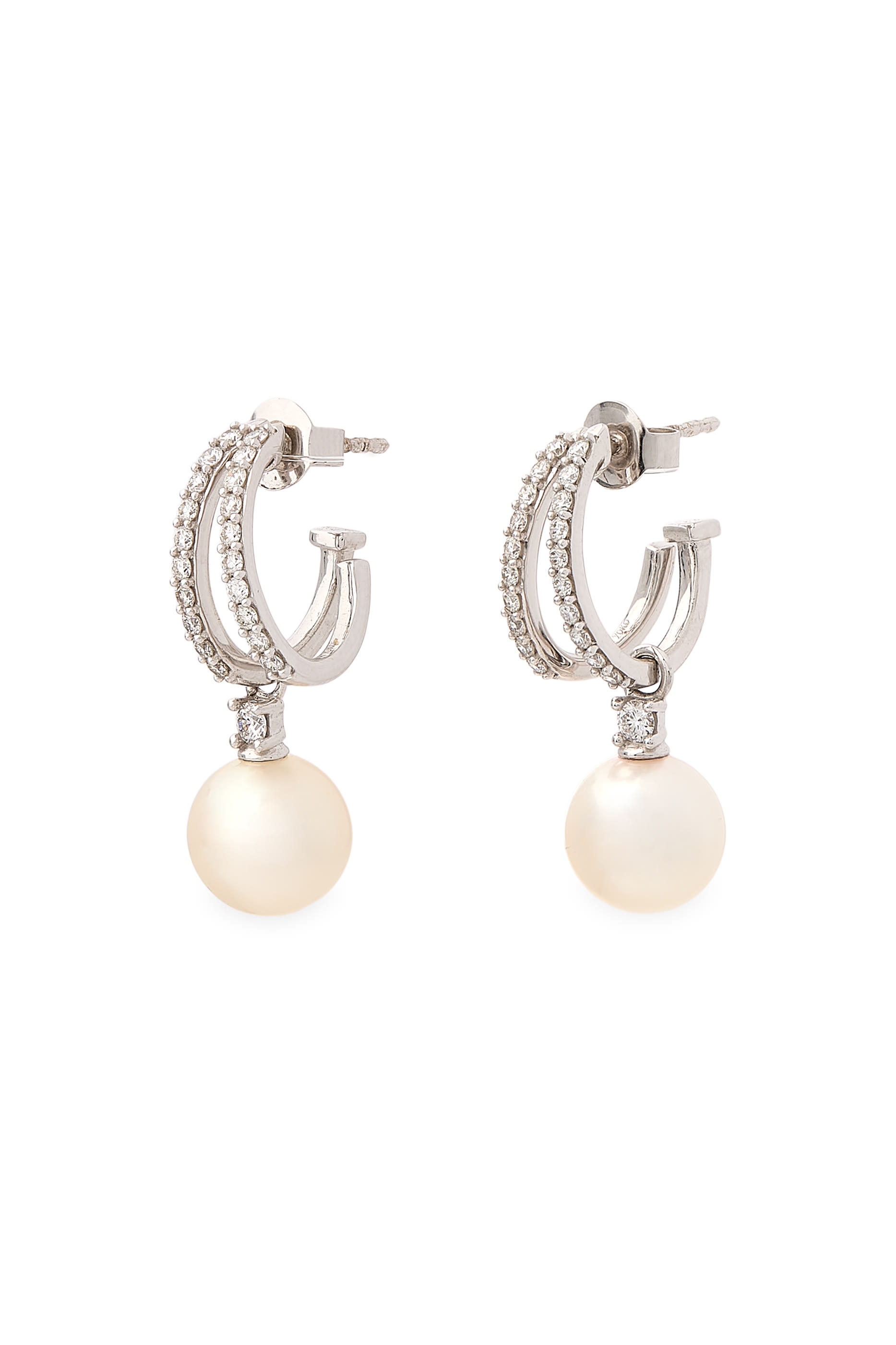 Jazz Double Hoop Earrings, 18K White Gold with Diamonds & Pearls