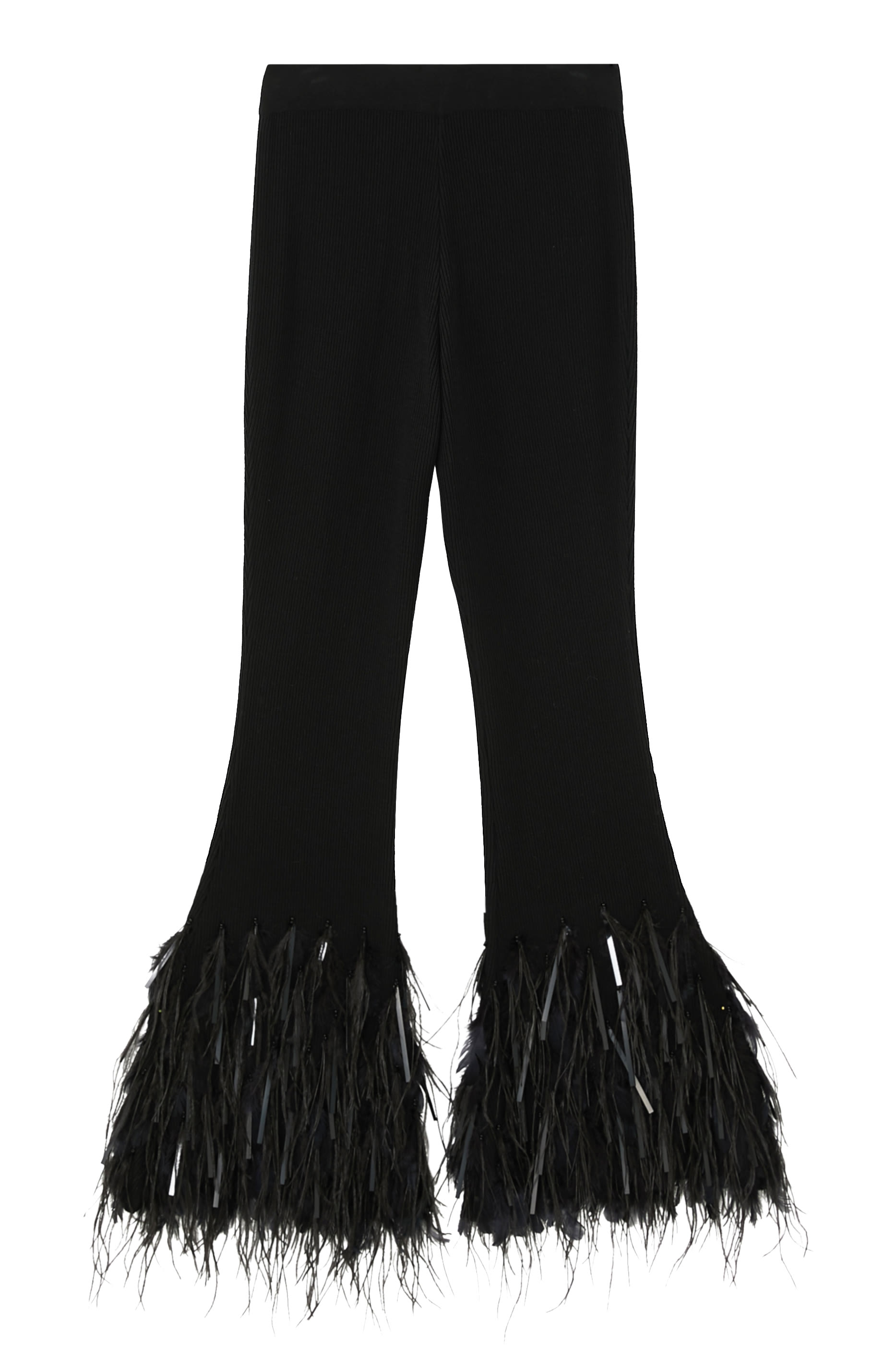Ostrich Feather-Trim Flared Pants