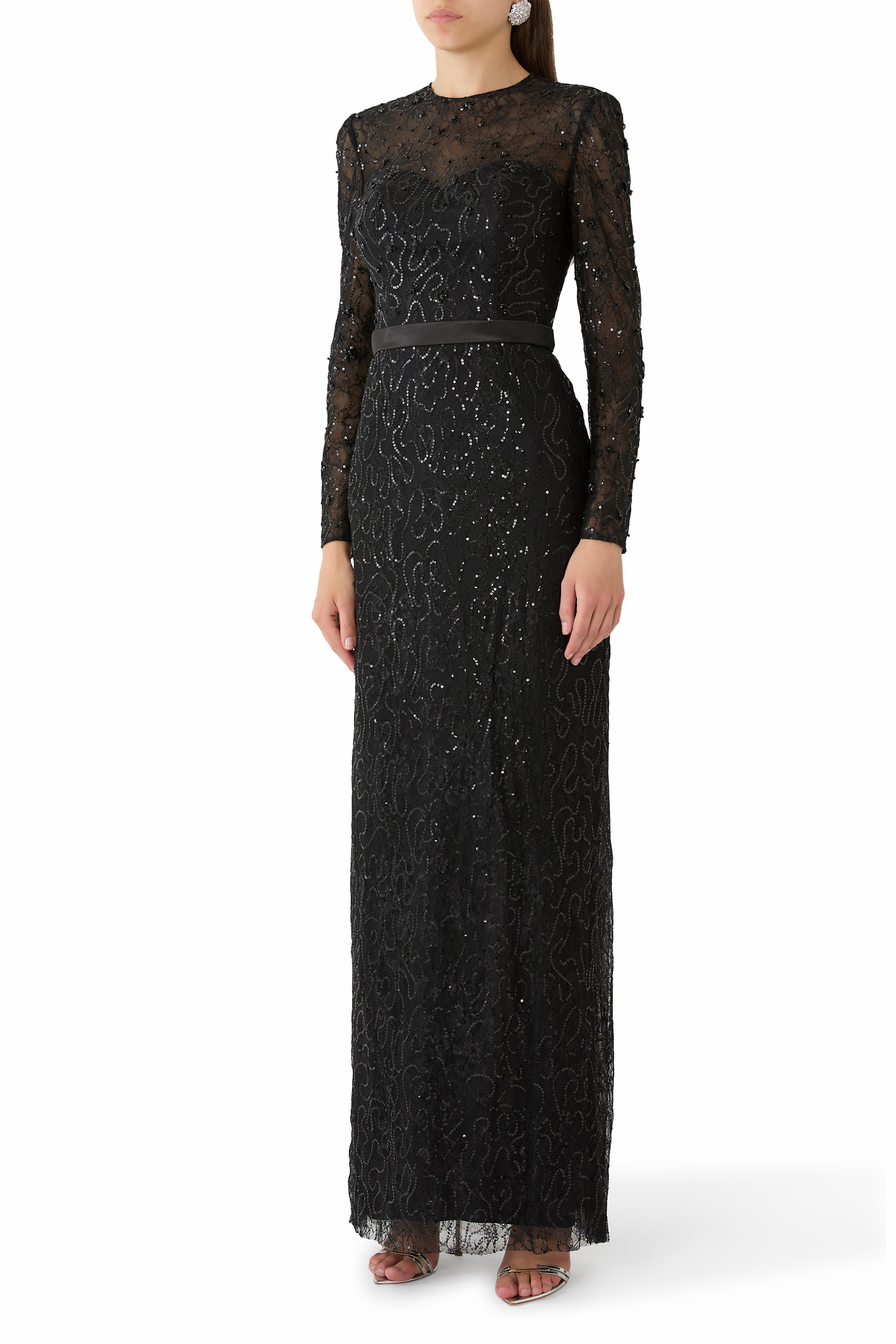 Lace-Sequin Evening Dress