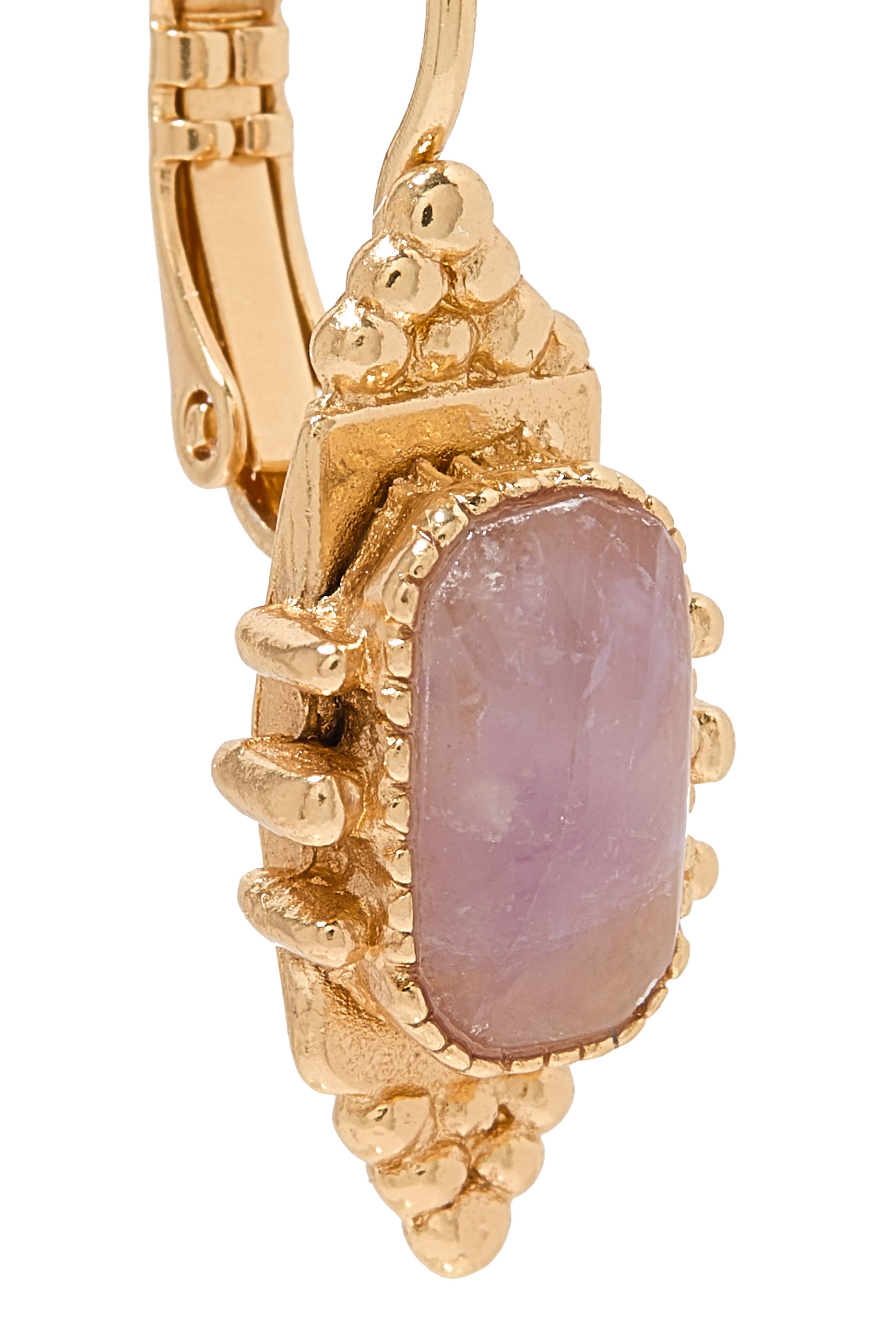 Serti Talisman Earrings, Gold-Plated Brass & Amethyst Gemstone