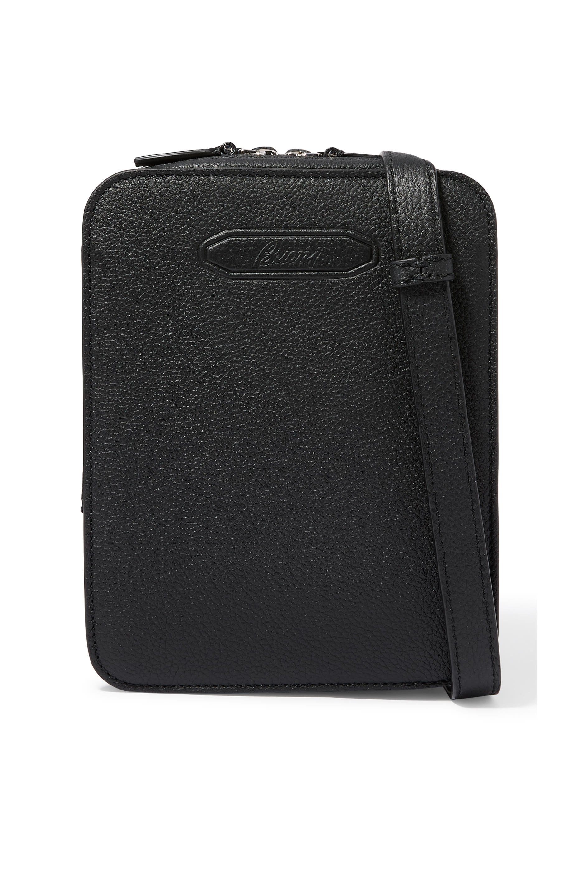 Logo Grained Leather Messenger Bag