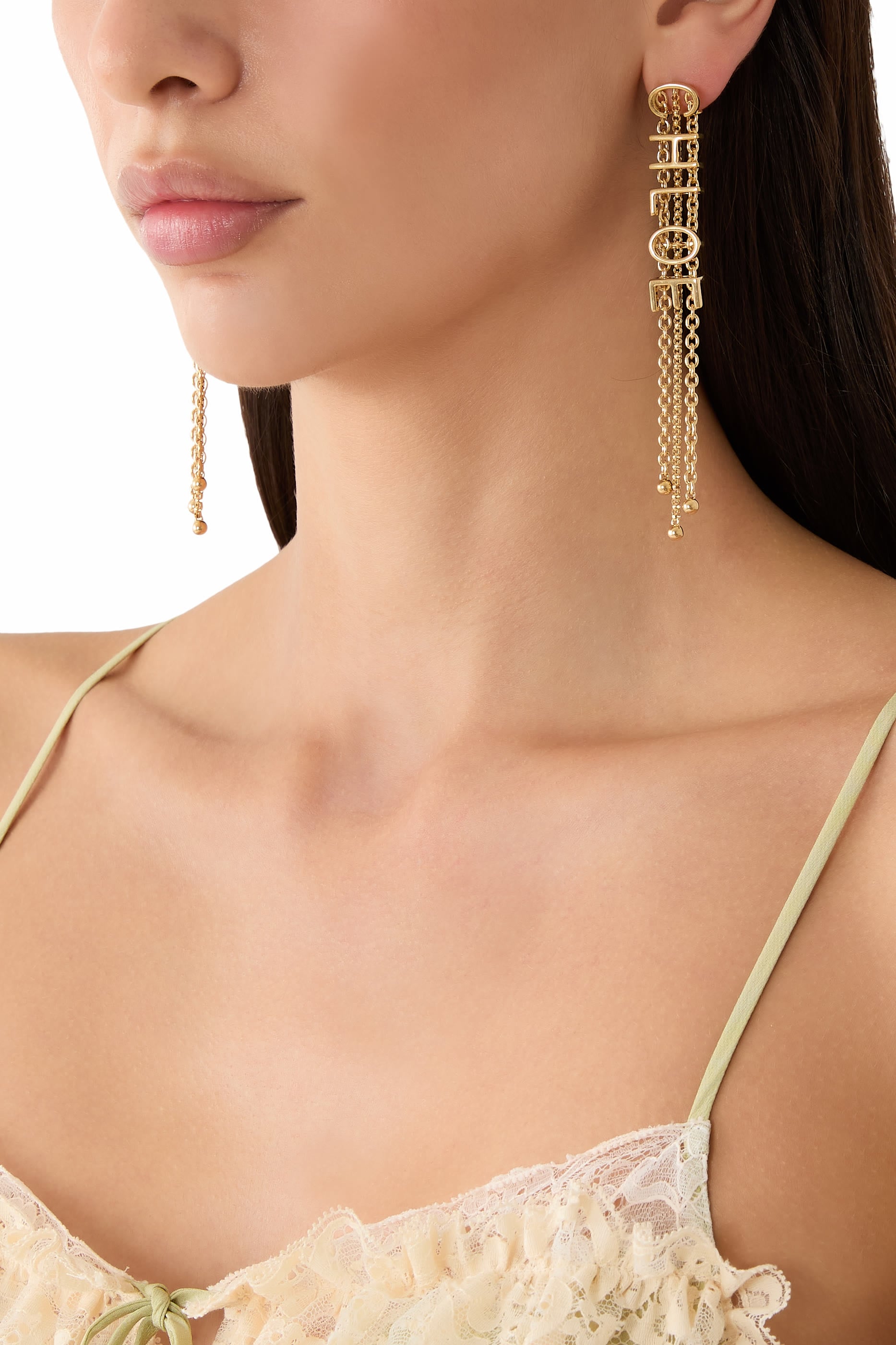 Mini Belt Dangling Earrings, Brass