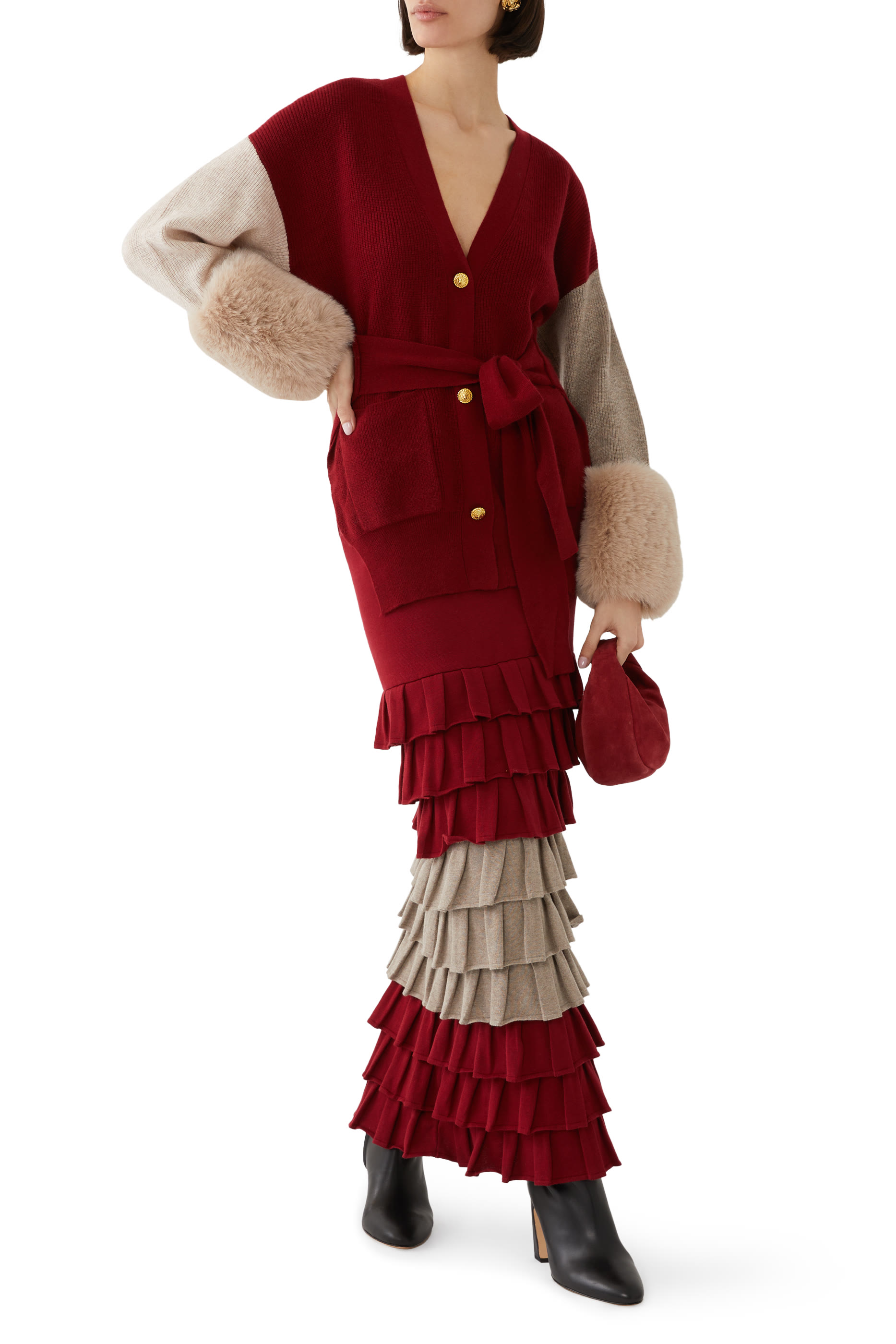 Ruffle Tiered Dual Tone Maxi Skirt