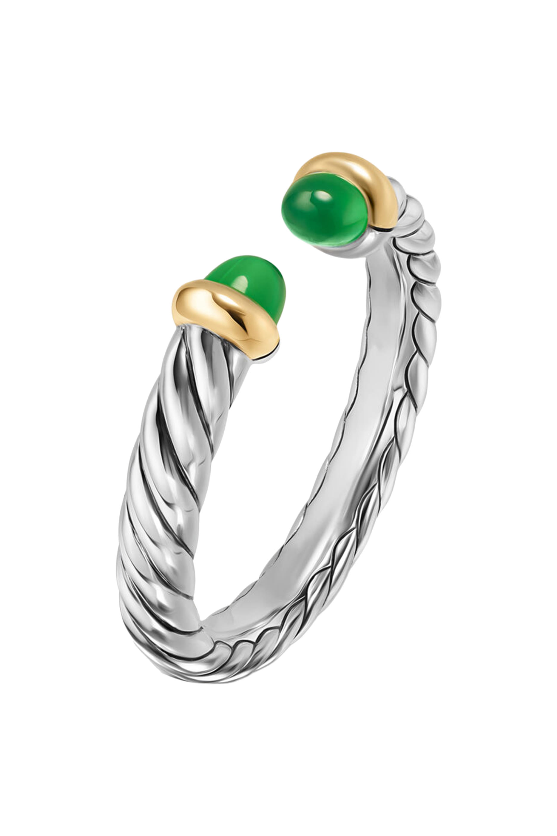 Petite Cable Open Ring, Sterling Silver, 14k Yellow Gold & Onyx