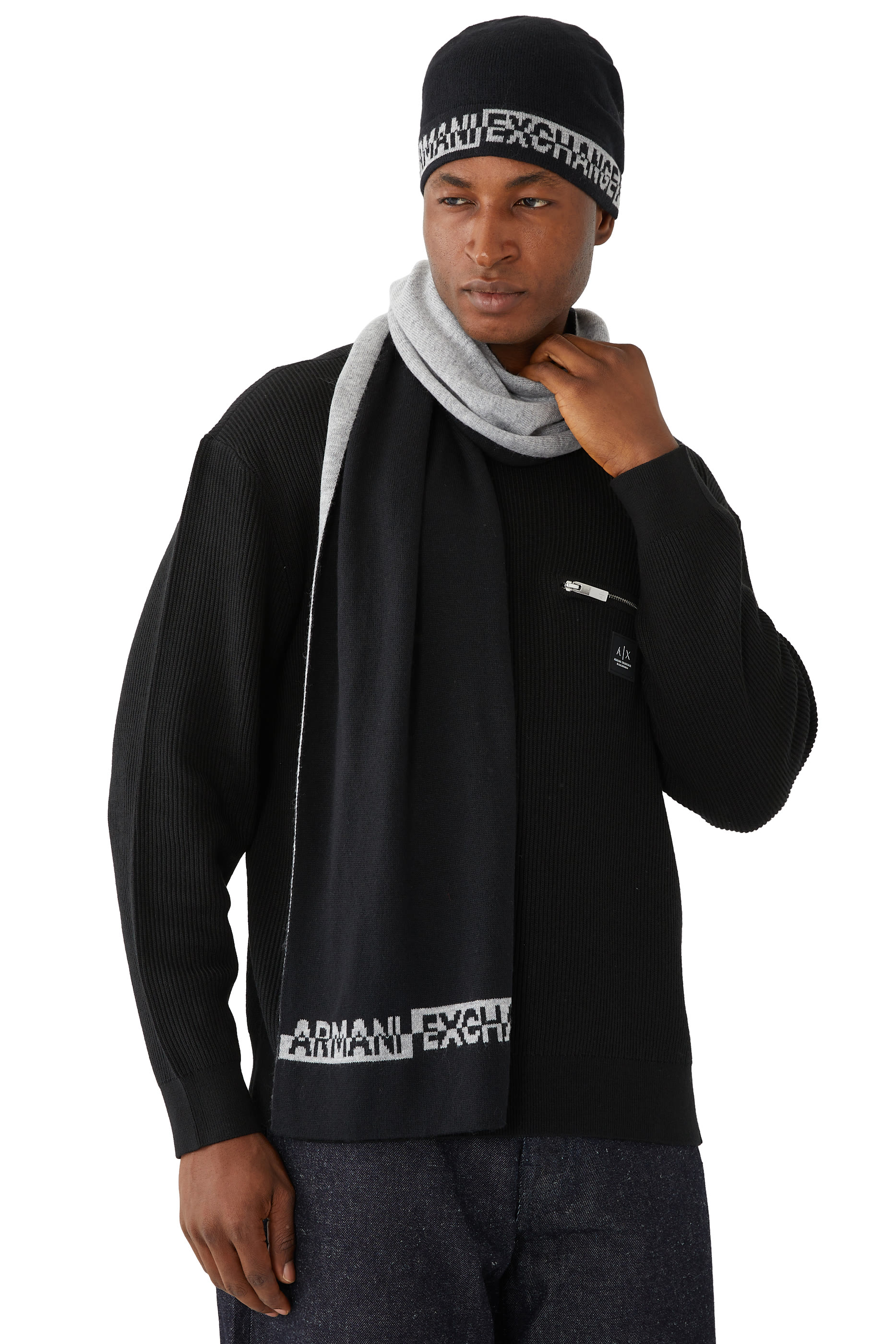 Intarsia-Knit Scarf and Beanie Set