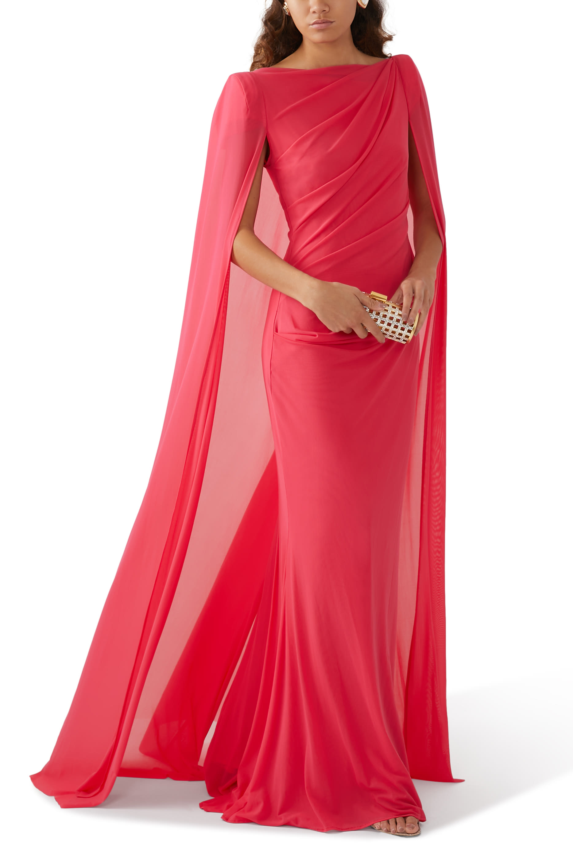  Cape Sleeves Long Dress