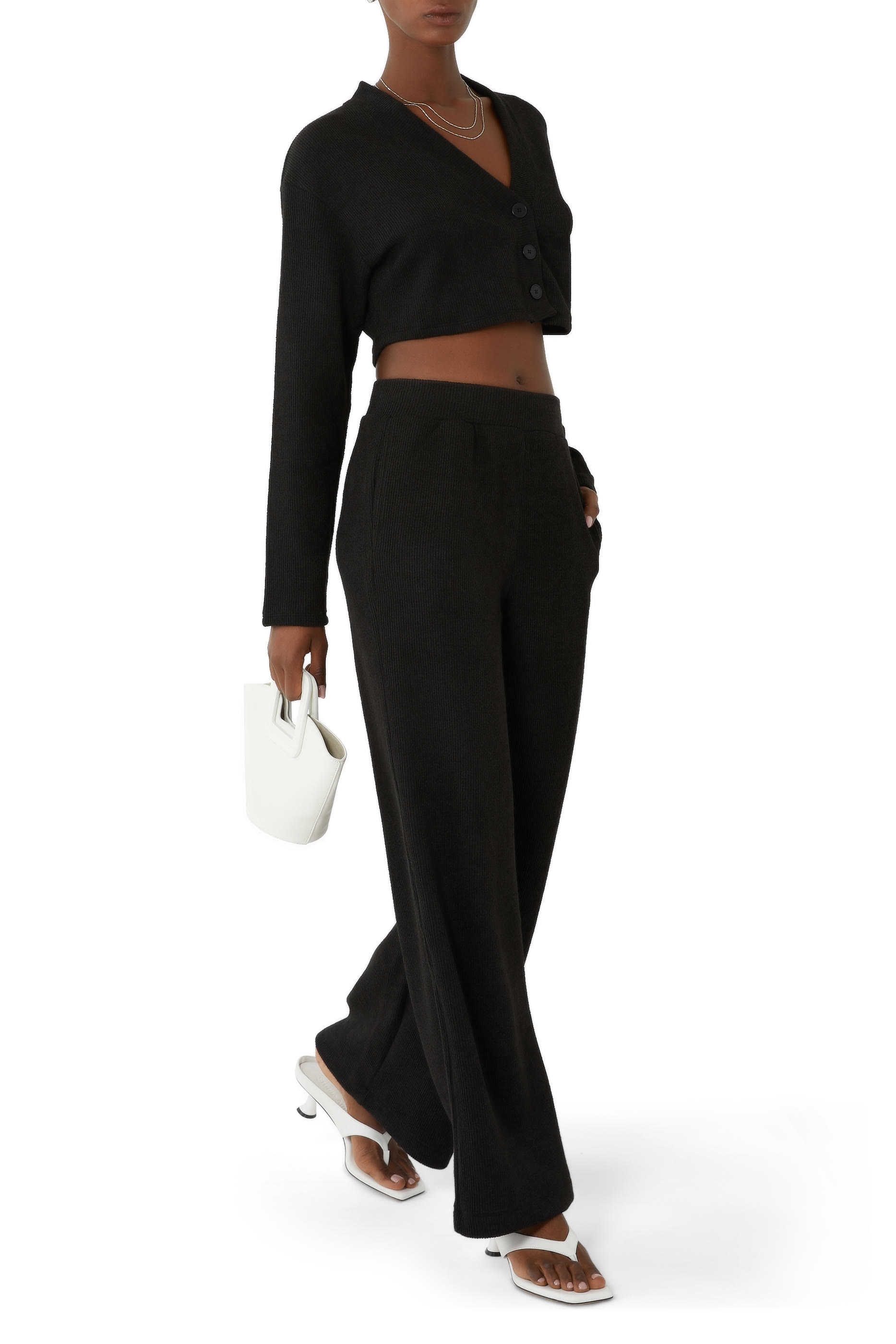 Wellness Rib Knit Palazzo Jersey Pants