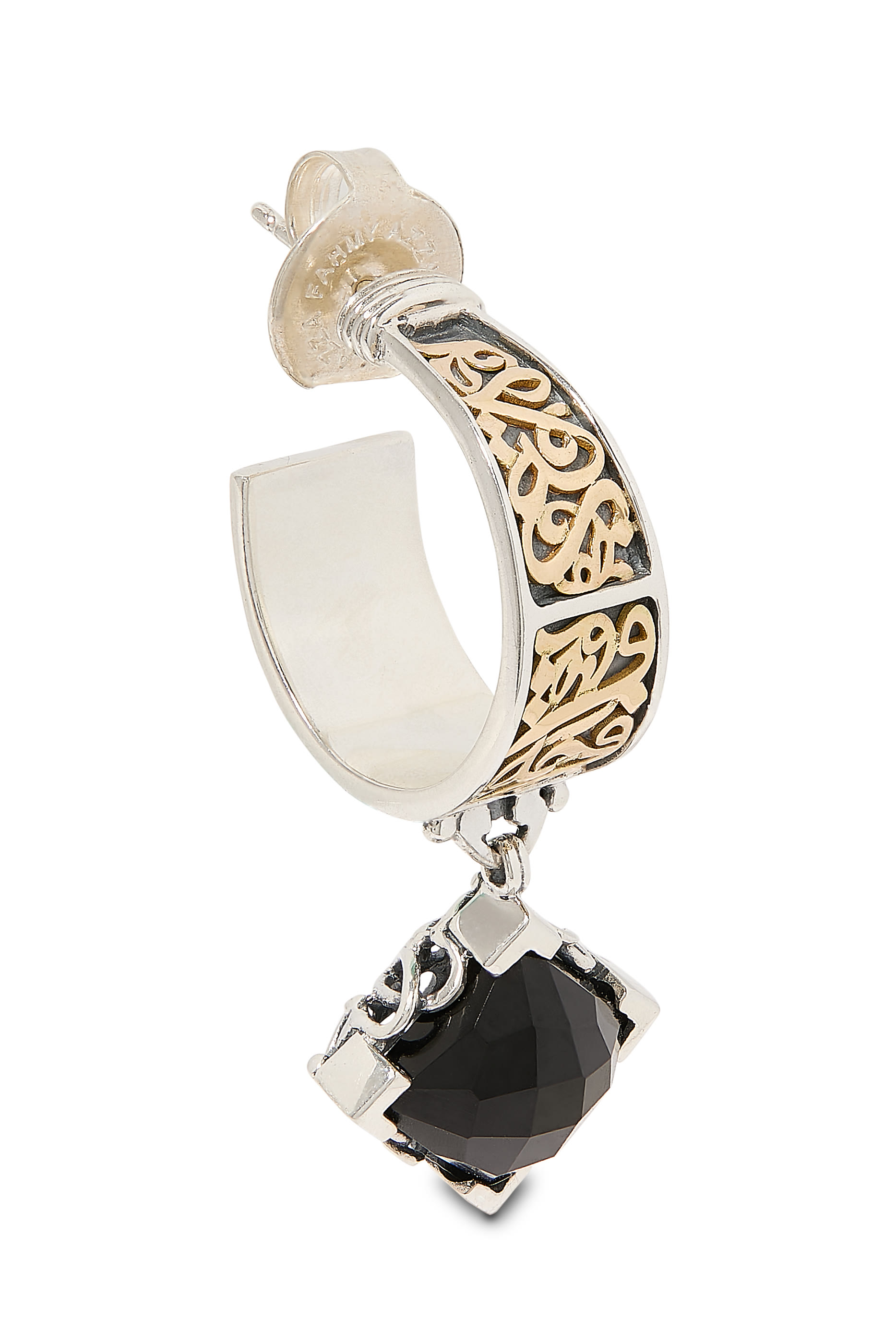 Calligraphy Blessing Earrings, 18k Yellow Gold, Sterling Silver & Onyx
