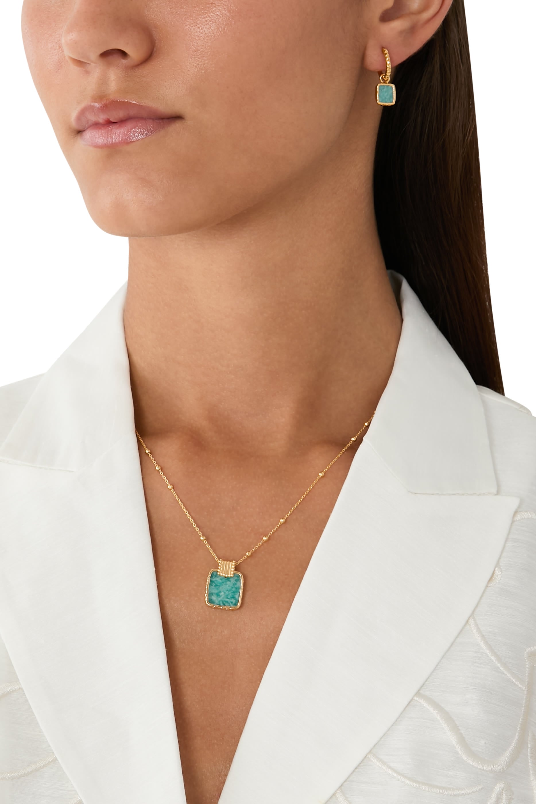 Mini Pyramid Hoop Earrings, 18k Gold-Plated Vermeil with Amazonite