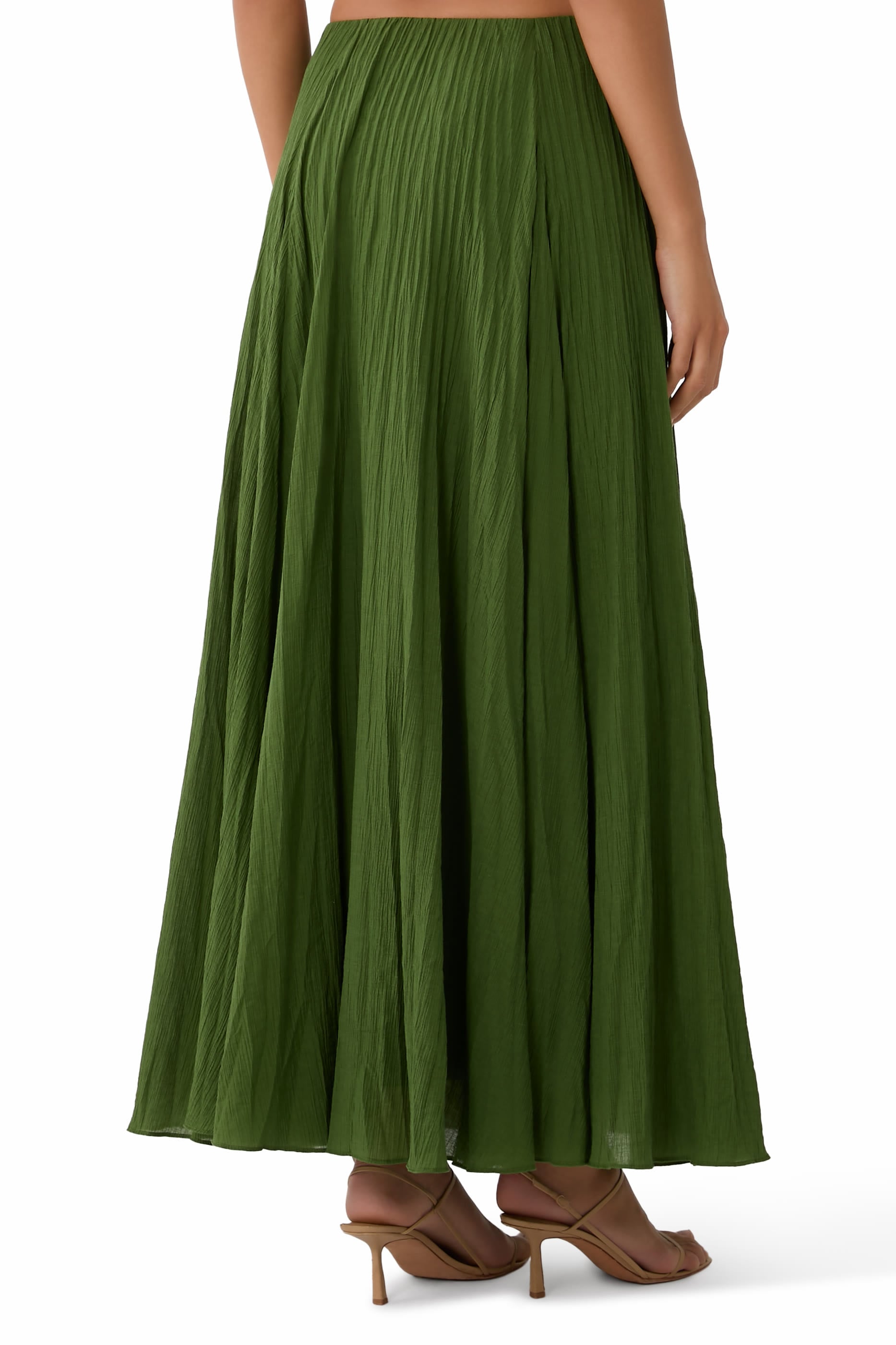 Crinkled Pliss&eacute; Cotton-Blend Maxi Skirt 