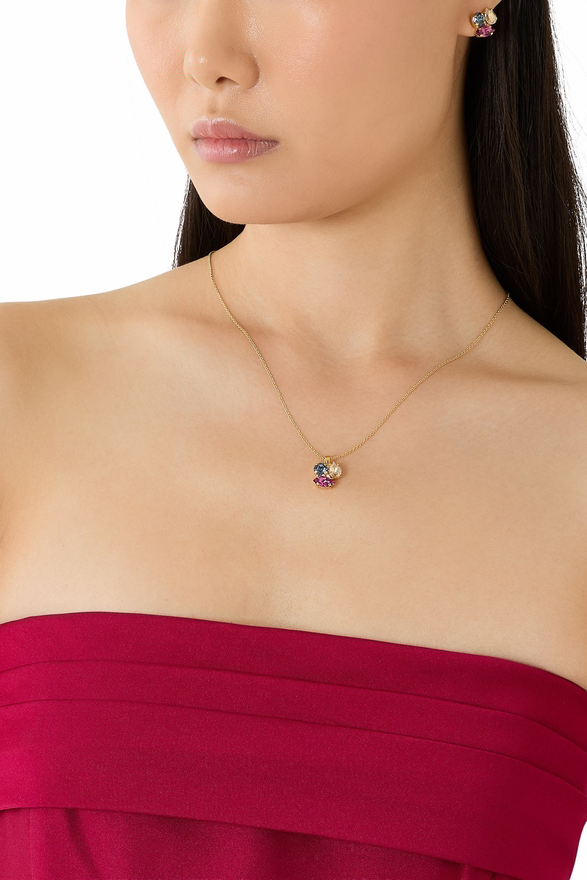 Ana Earrings in Golden Combo, 18K Gold Plated Raw Brass &  Swarovski Crystals