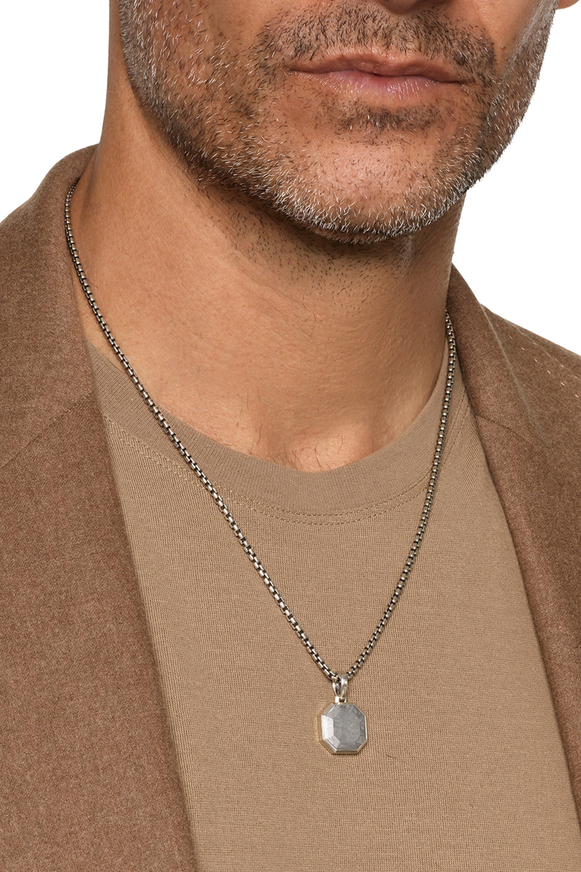 Faceted Stone Amulet, Sterling Silver & Meteorite