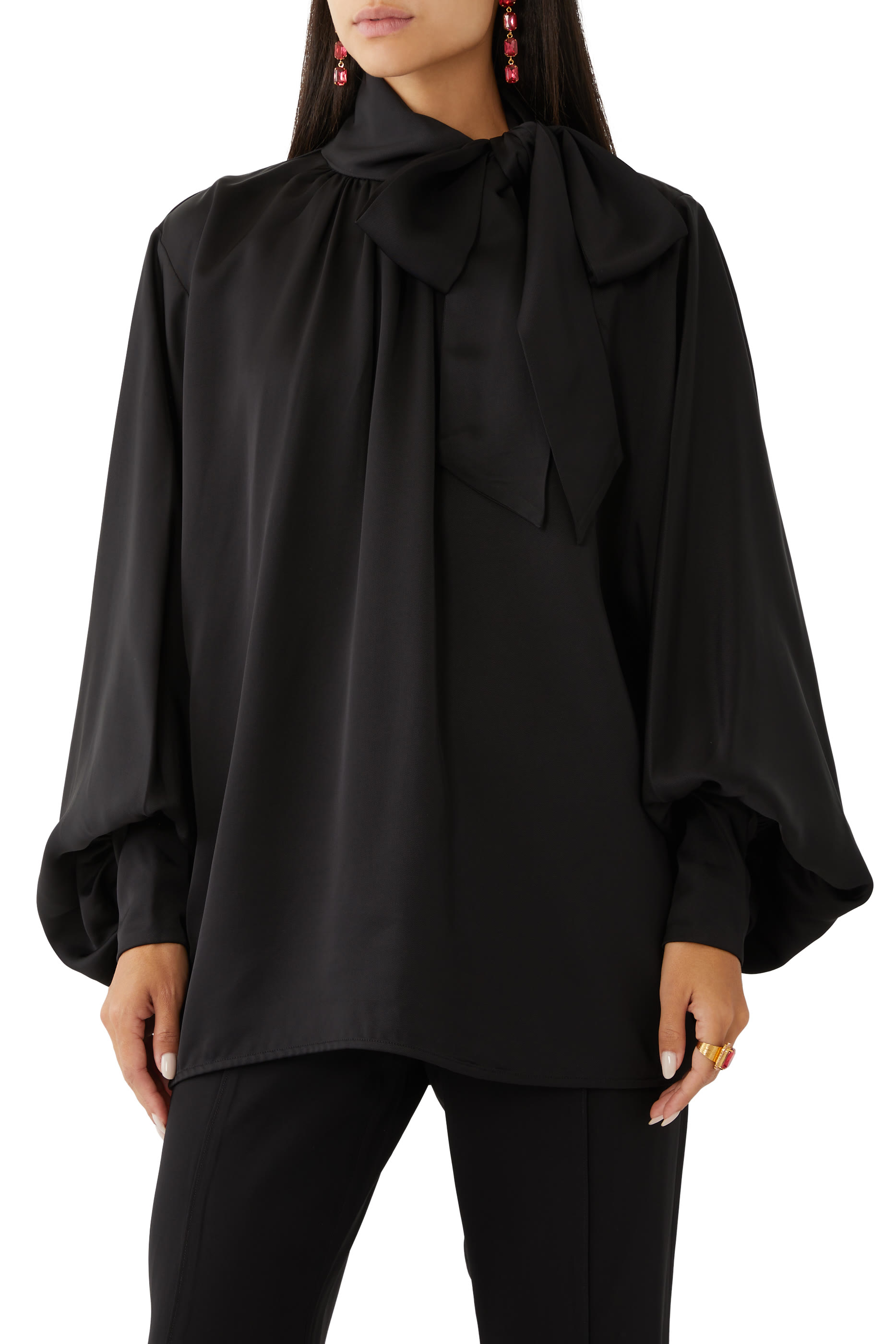 Crush Twill Tie Neck Blouse