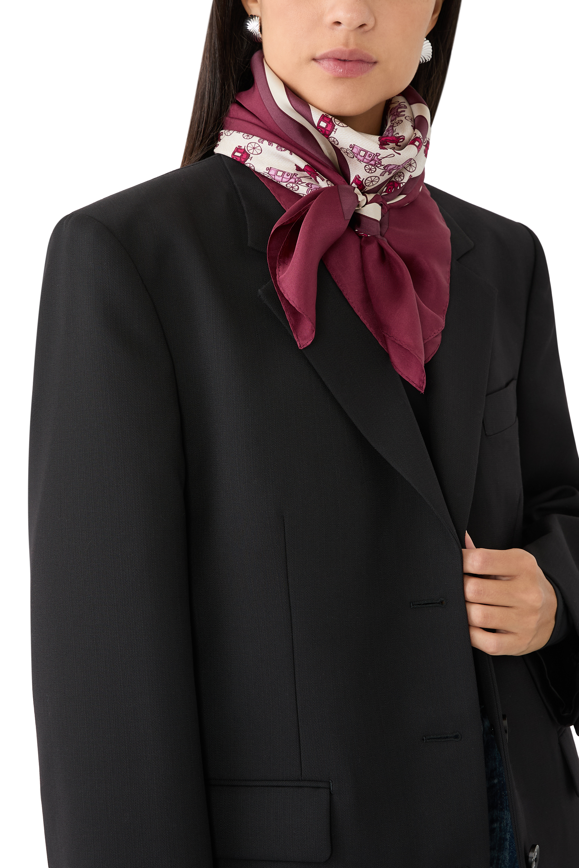 Horse & Carriage Print Silk Square Scarf