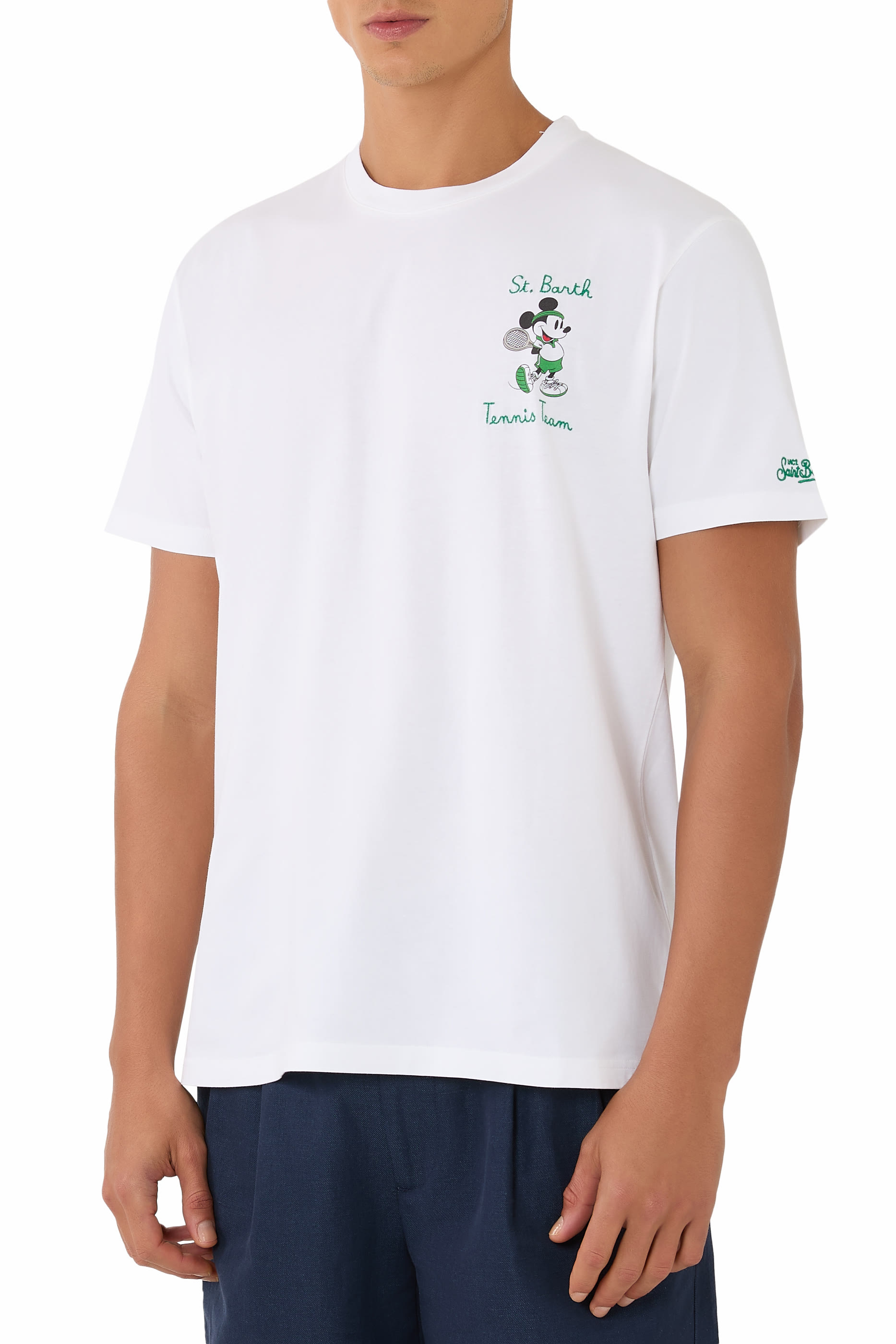 Mickey Mouse Print and Embroidery Cotton T-Shirt