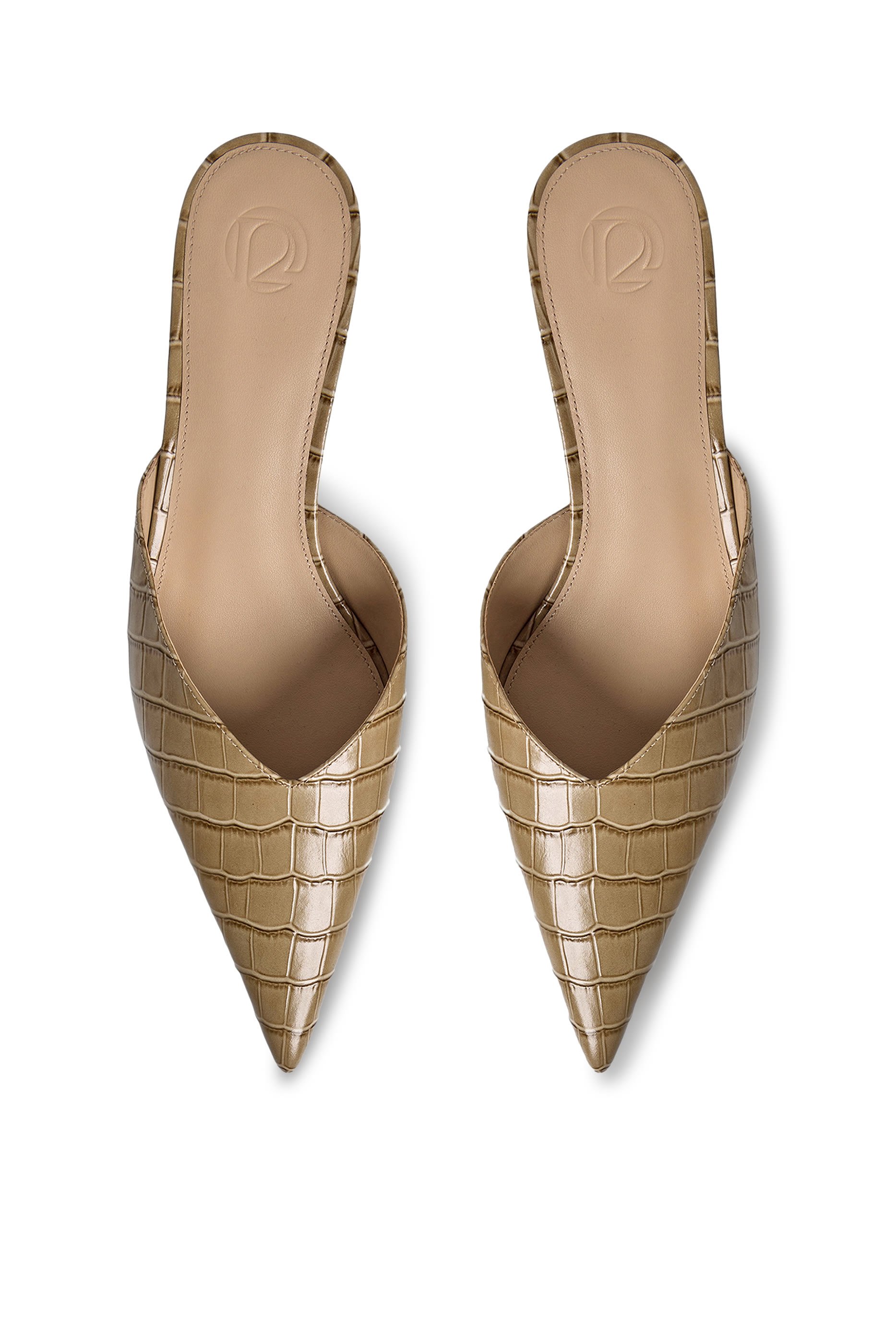 Crocodile-Embossed Leather Mules 40