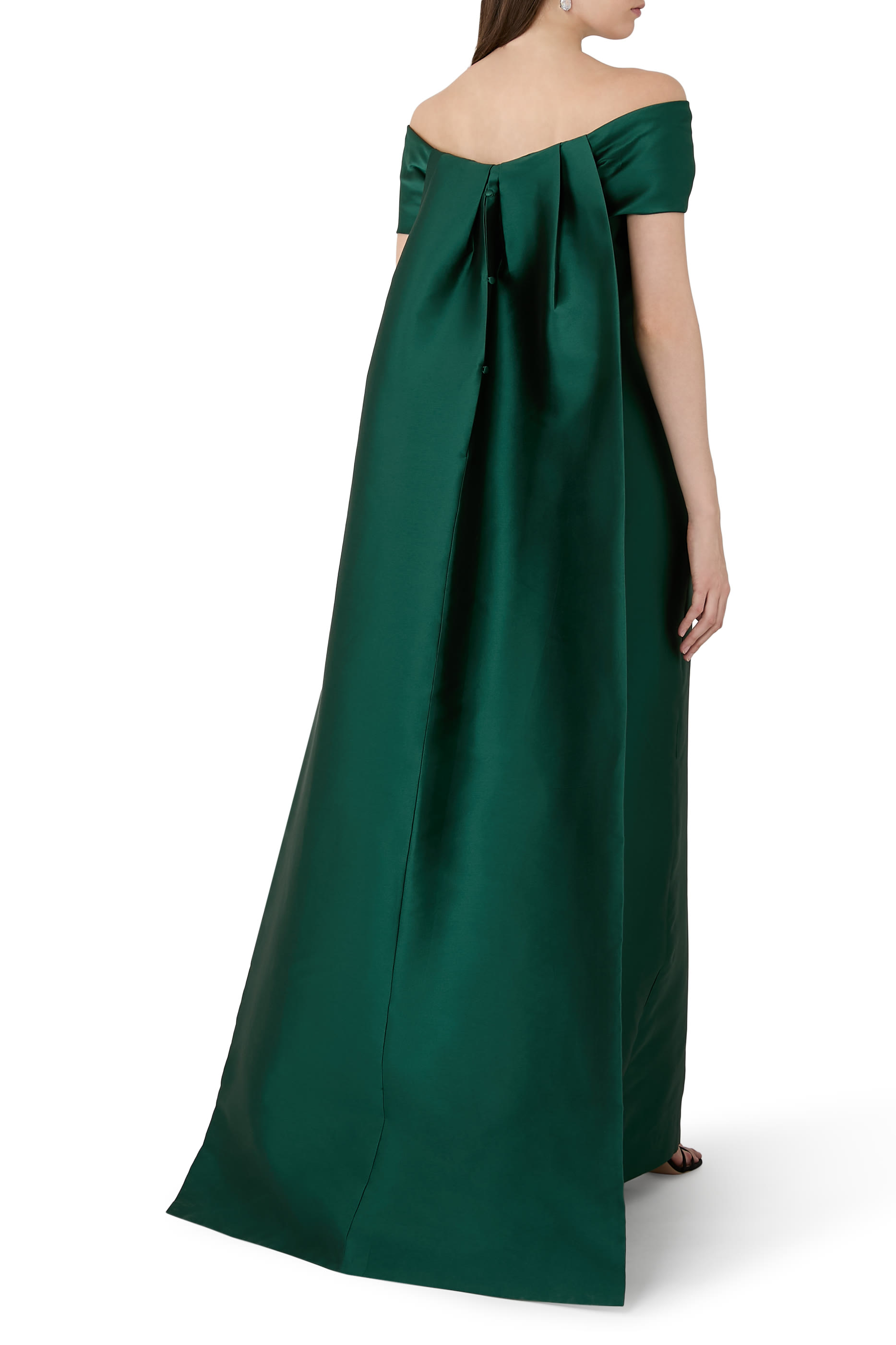 Taffeta Twist Bodice Column Cape Gown