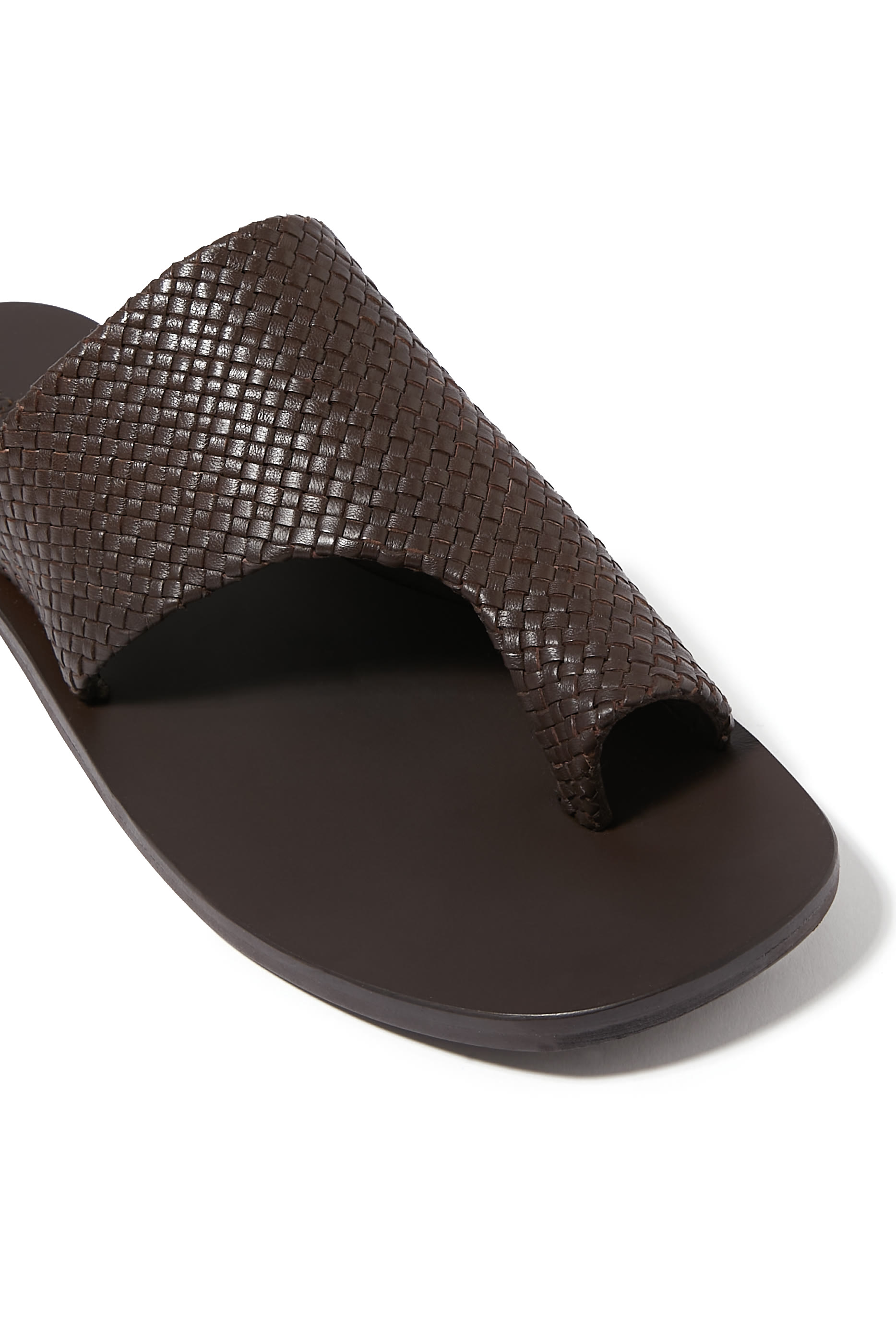 Asymmetric Woven Leather Slides