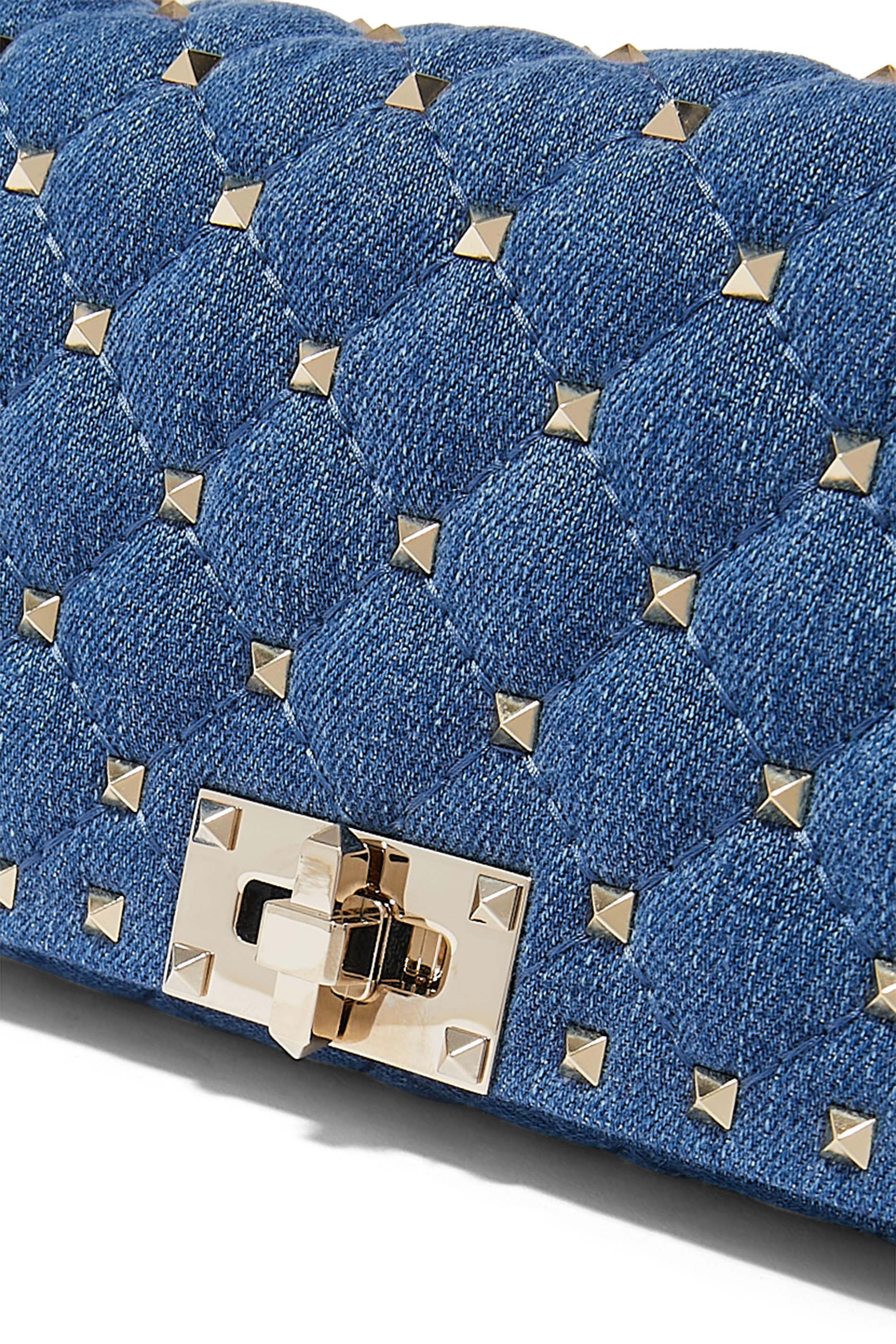 Denim Rockstud Spike Shoulder Bag