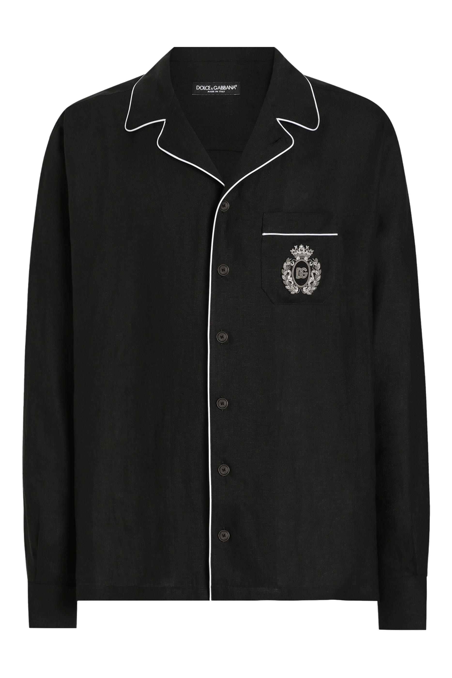 DG Logo-Embroidered Patch Silk Shirt