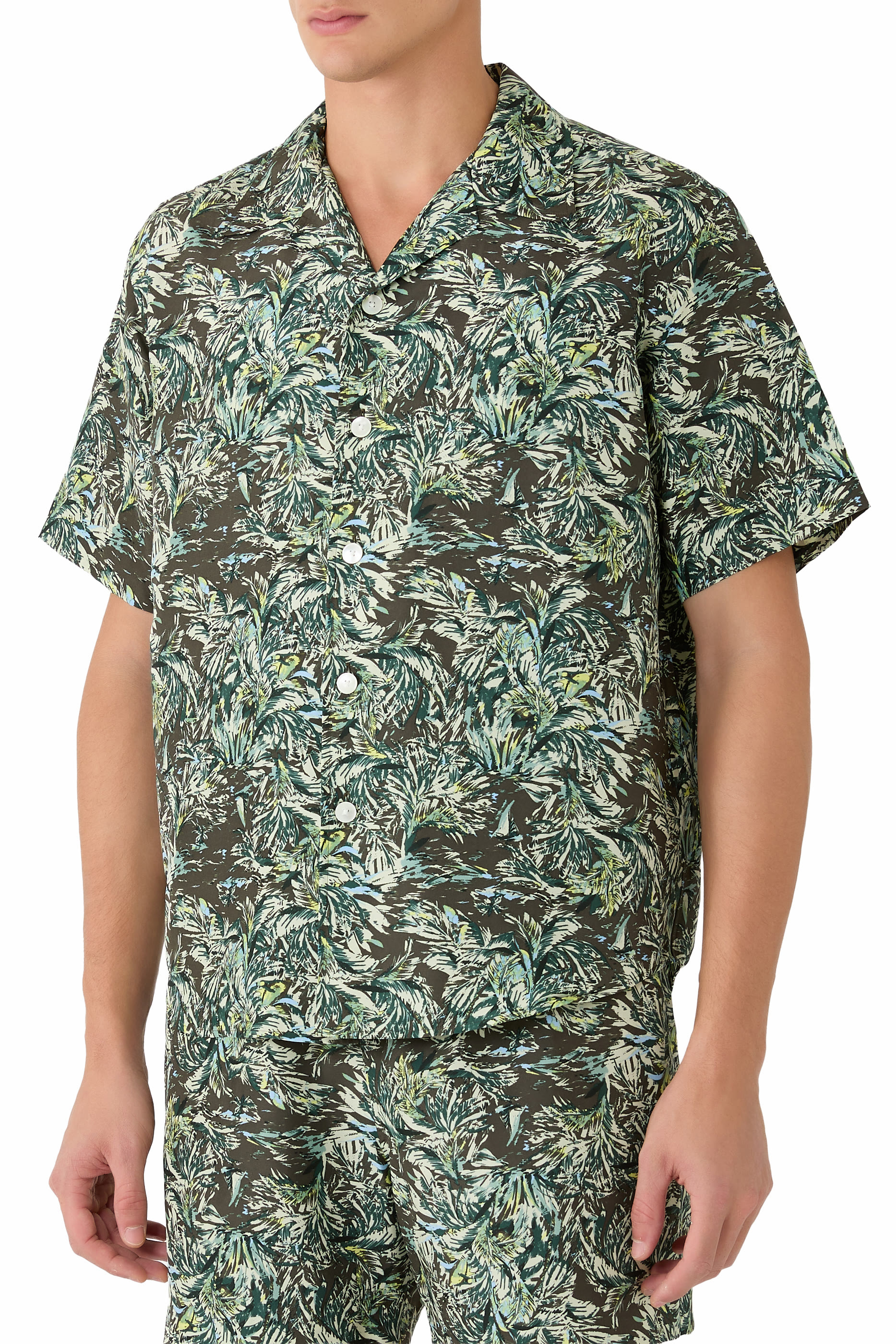 Printed Airy Silk Half-Sleeved Shirt 