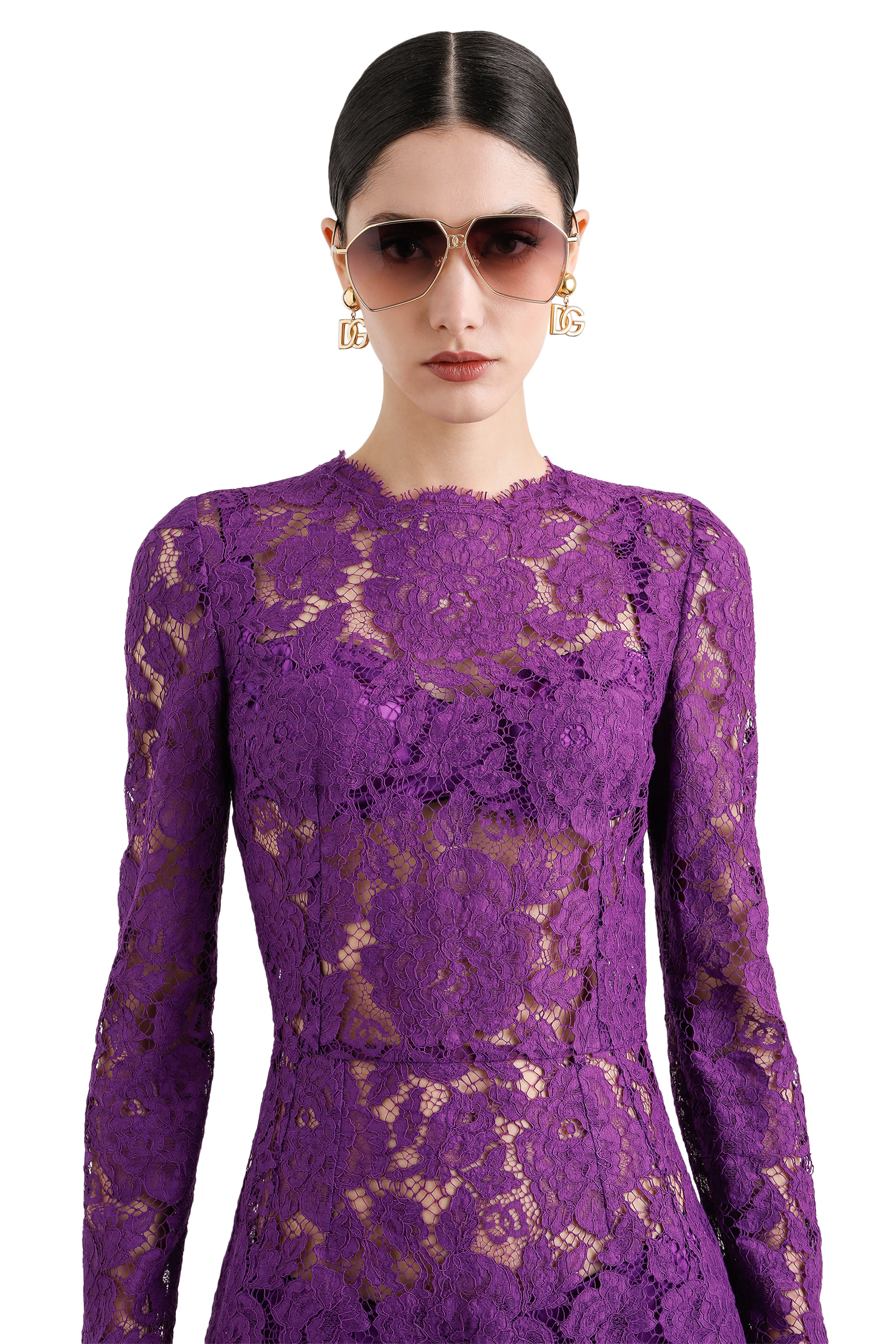 Calf-Length Sheath Dress in Floral Cordonetto Lace