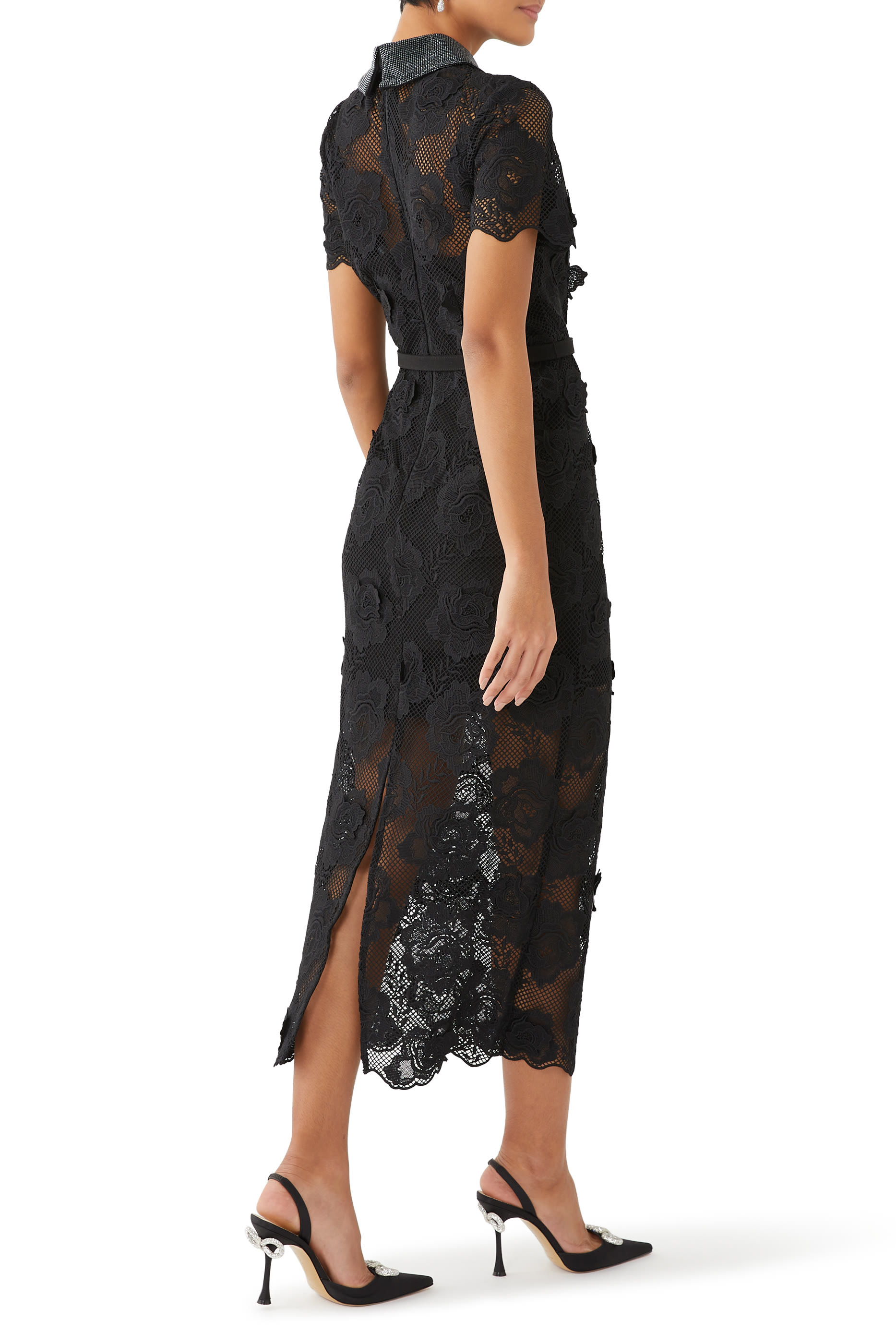Lace Diamante Midi Dress