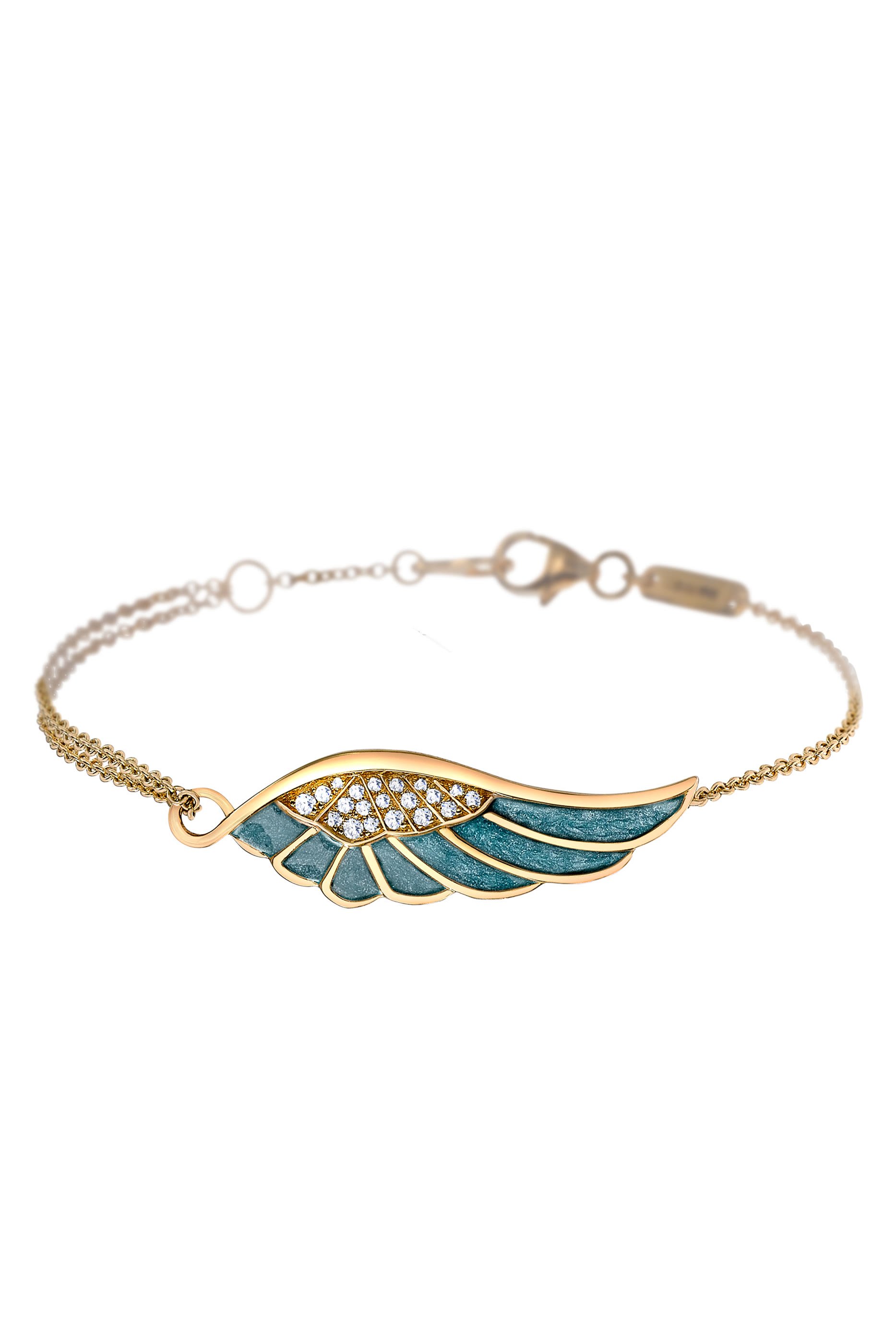 Wings Reflection Summer Bracelet, 18K Yellow Gold with Diamonds & Blue Enamel