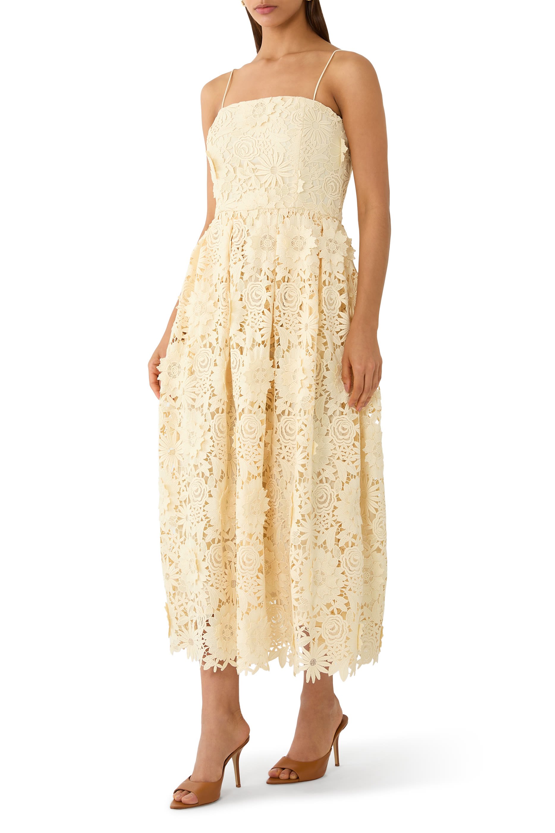 3D Lace Flared Midi Dress