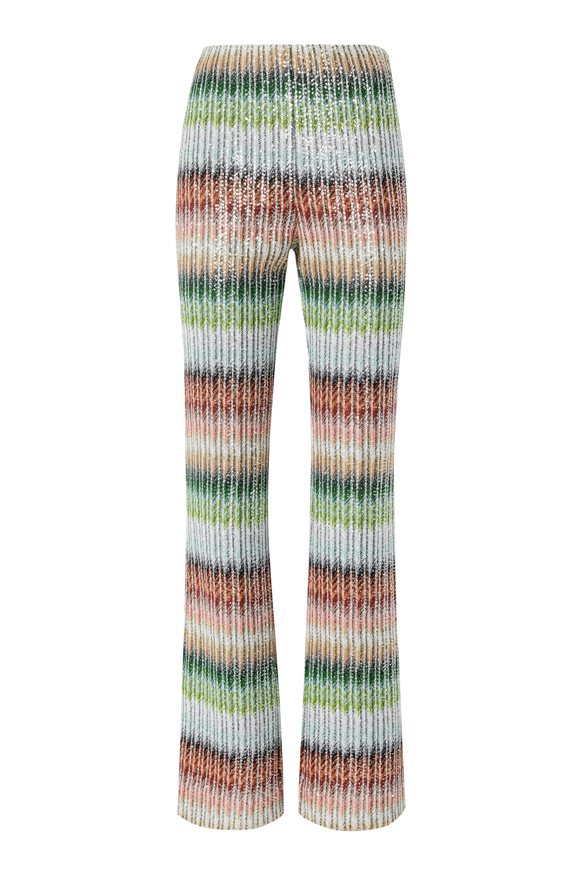 Flared Trousers in Gradient Zig Zag Knit with Sequins