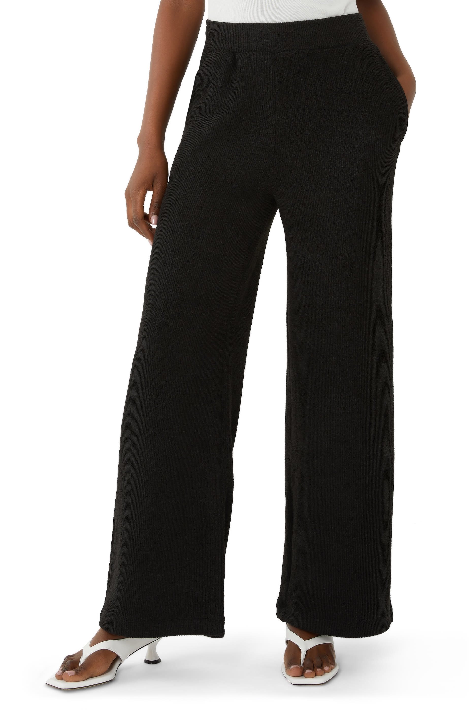 Wellness Rib Knit Palazzo Jersey Pants