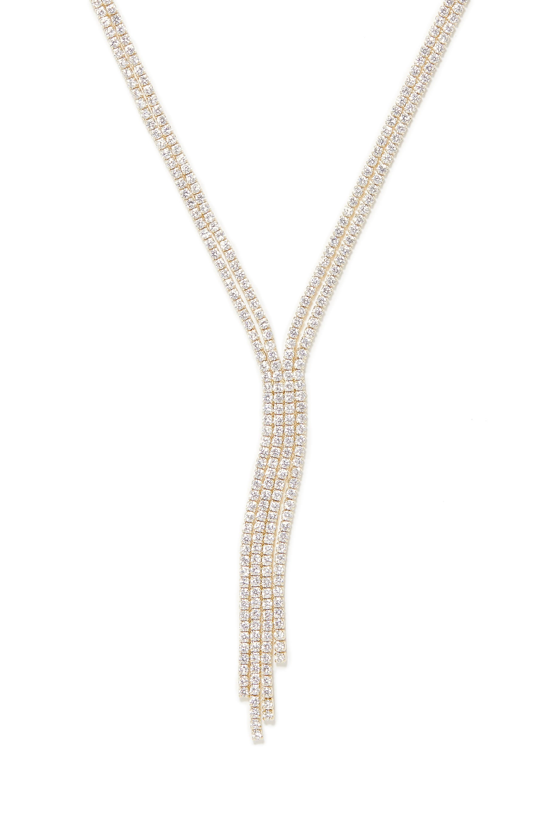 Round Fringe Necklace, Gold-Plated Brass & Cubic Zirconia