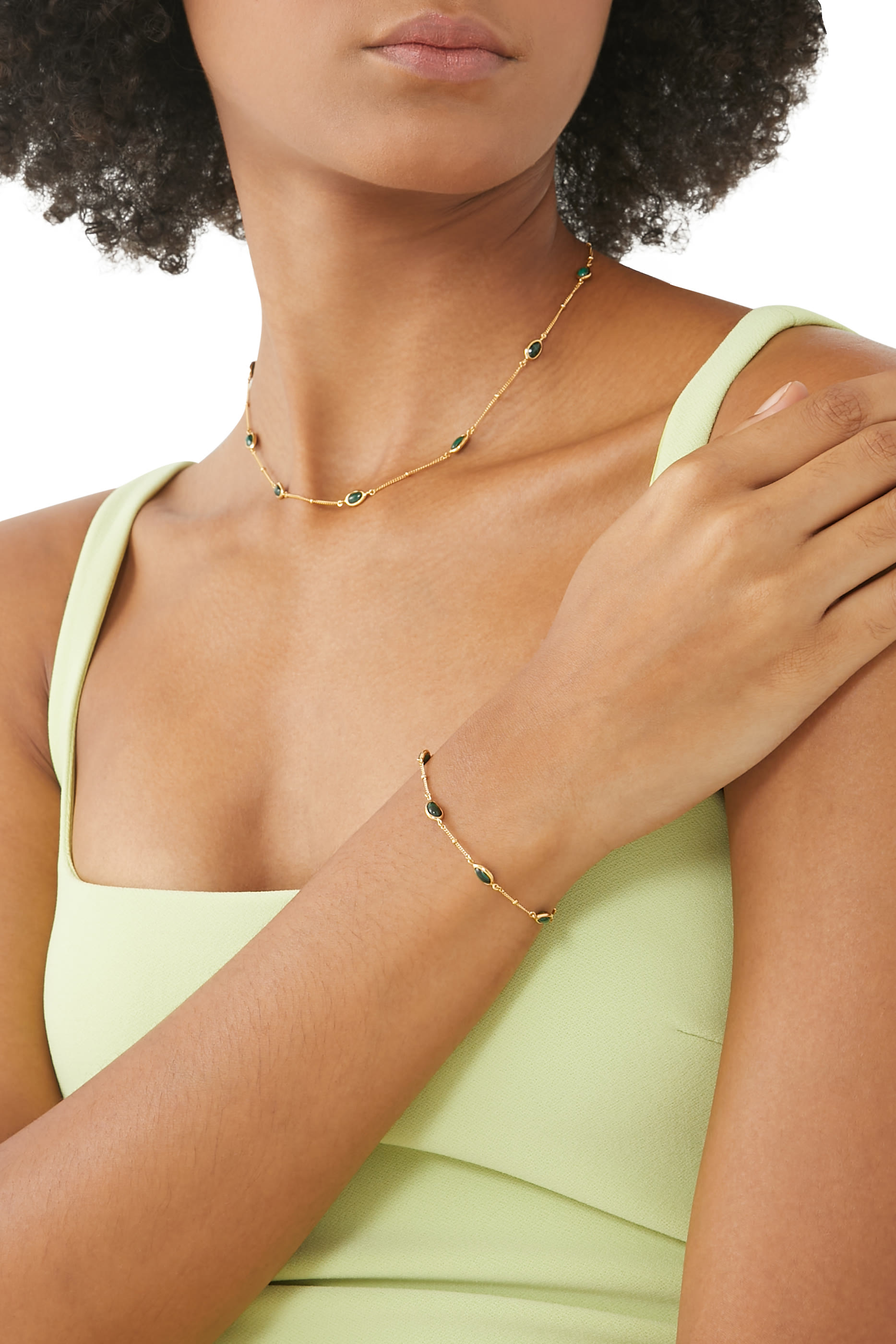 Magma Gemstone Charm Bracelet, 18k Gold-Plated Sterling Silver & Malachite