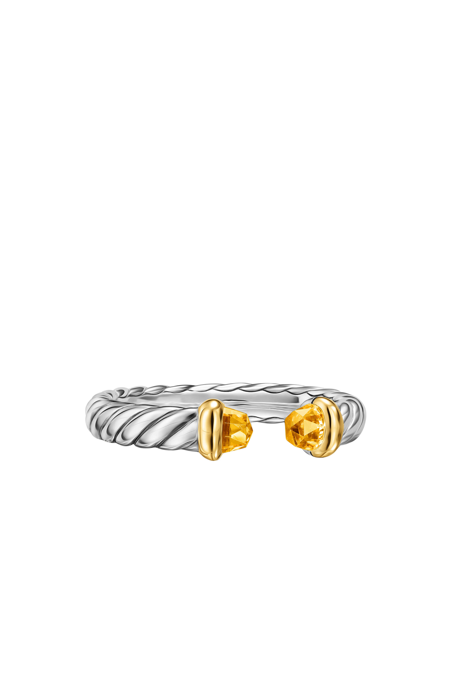 Petite Cable Open Ring, Sterling Silver with 14K Yellow Gold &  Citrine