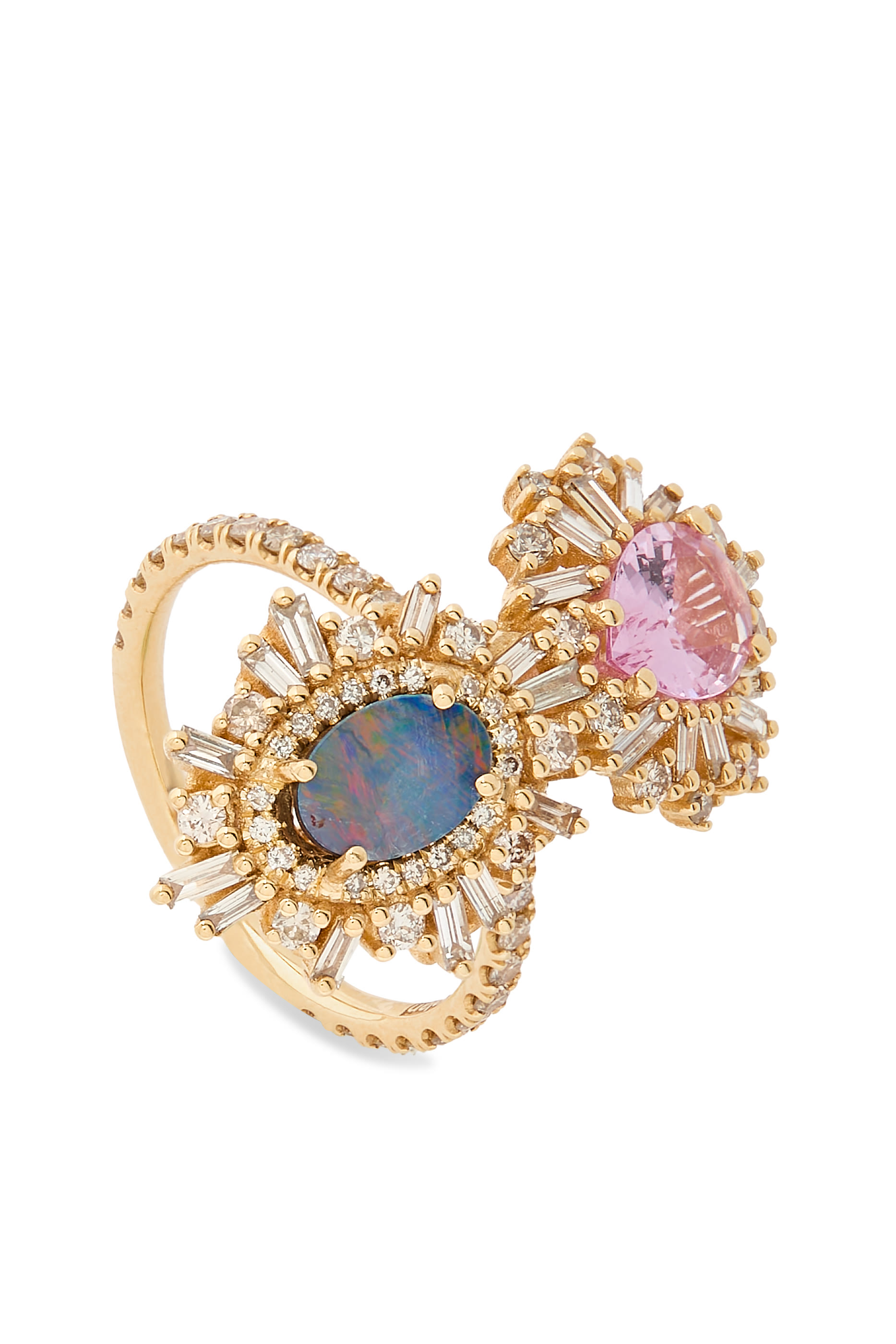  One of a Kind Tear Drop Ring, 18K Yellow Gold with Sapphire, Opal Doublet & Diamonds