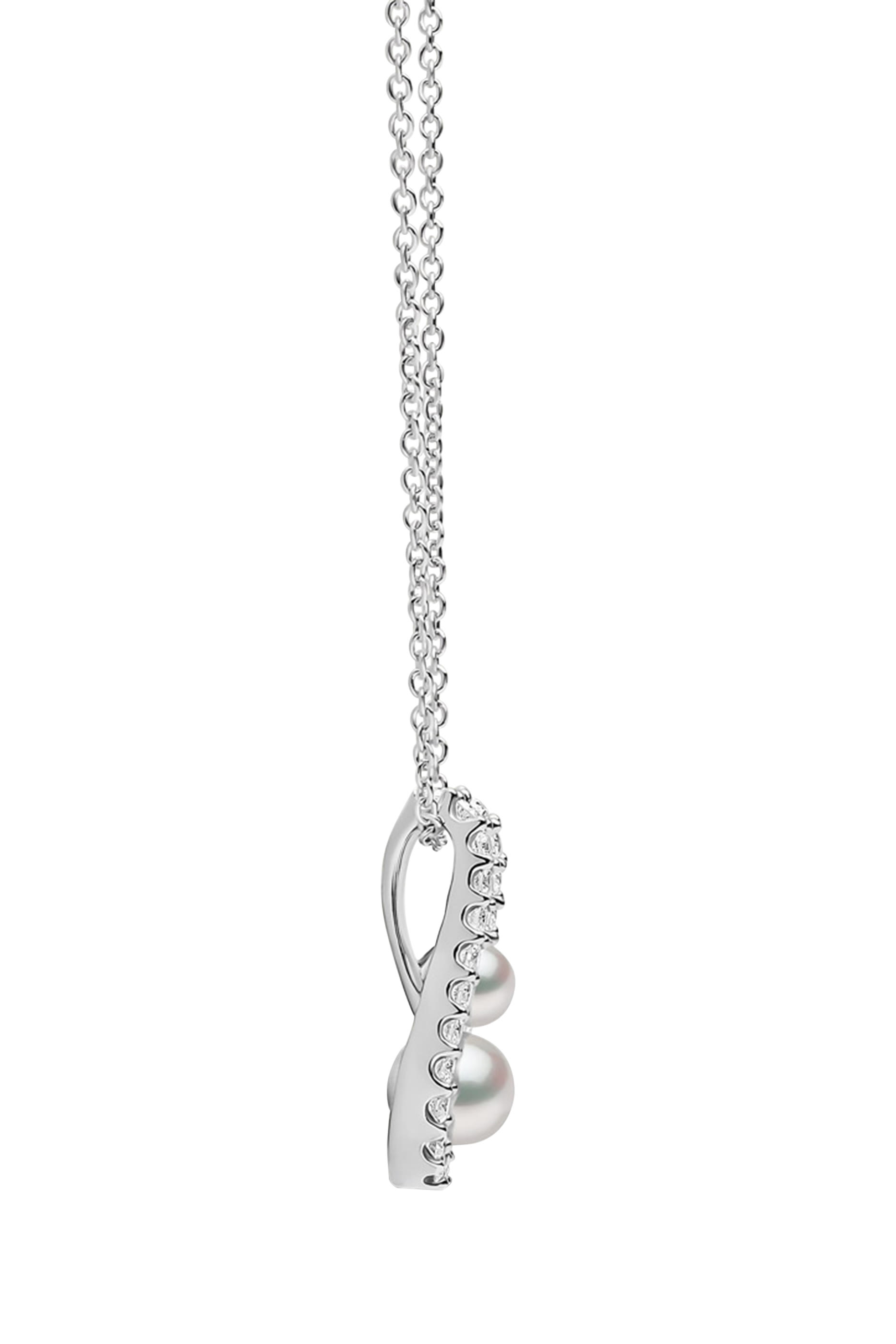 Sleek Pendant, 18K White Gold with Akoya Pearl & Diamonds
