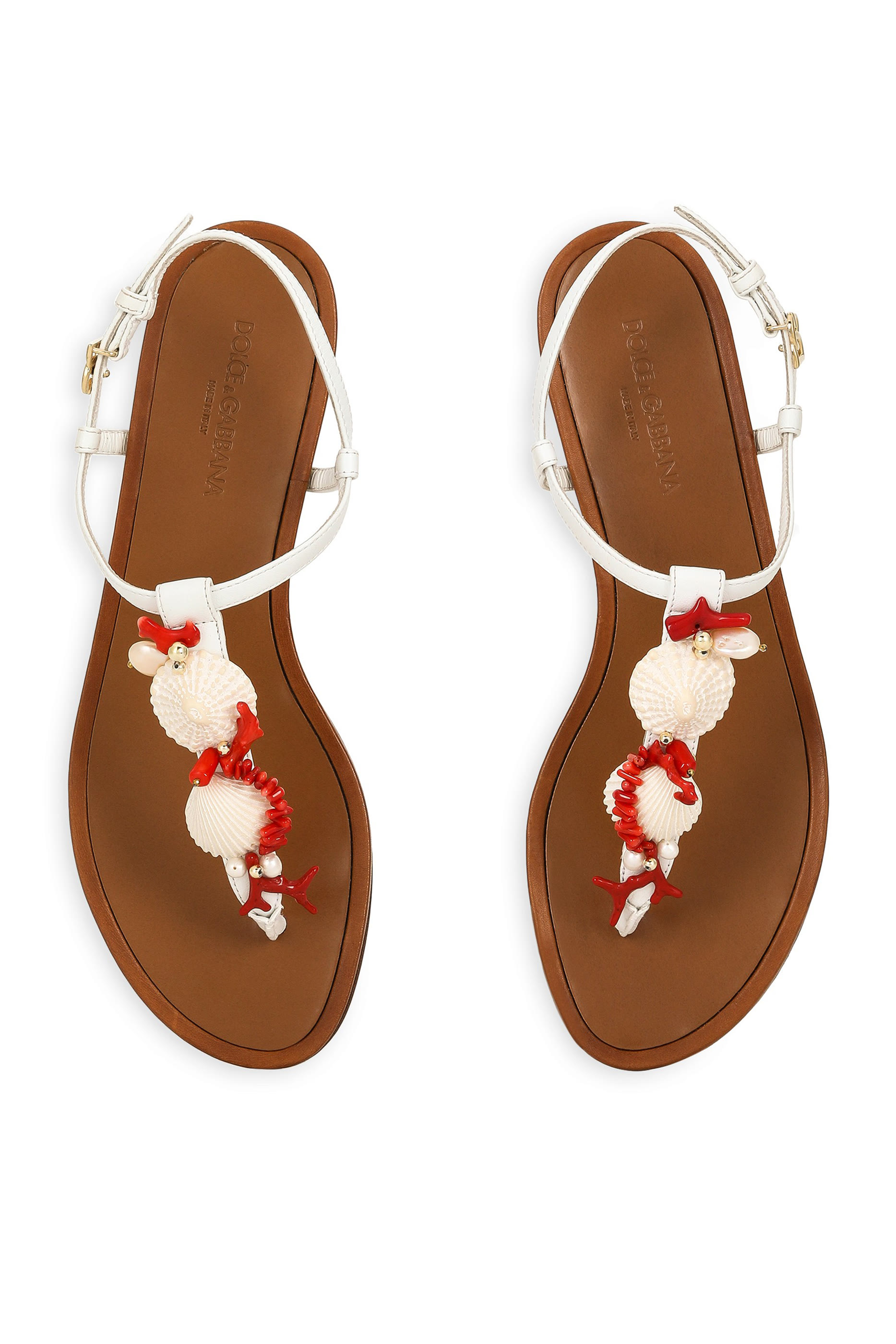 Coral Embroidery Nappa Leather Thong Sandals