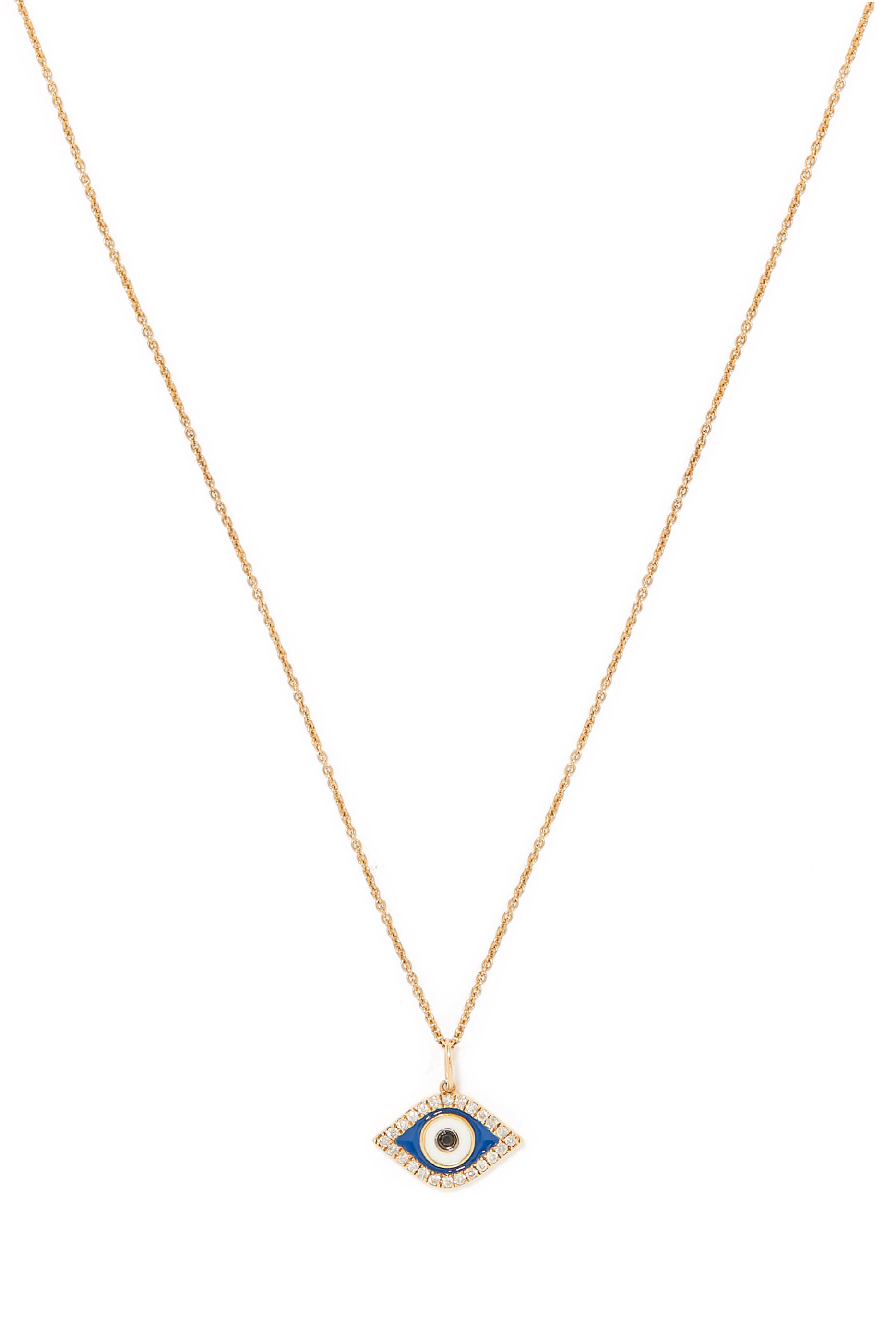 Evil Eye Charm Necklace, 14K Yellow Gold & Diamonds