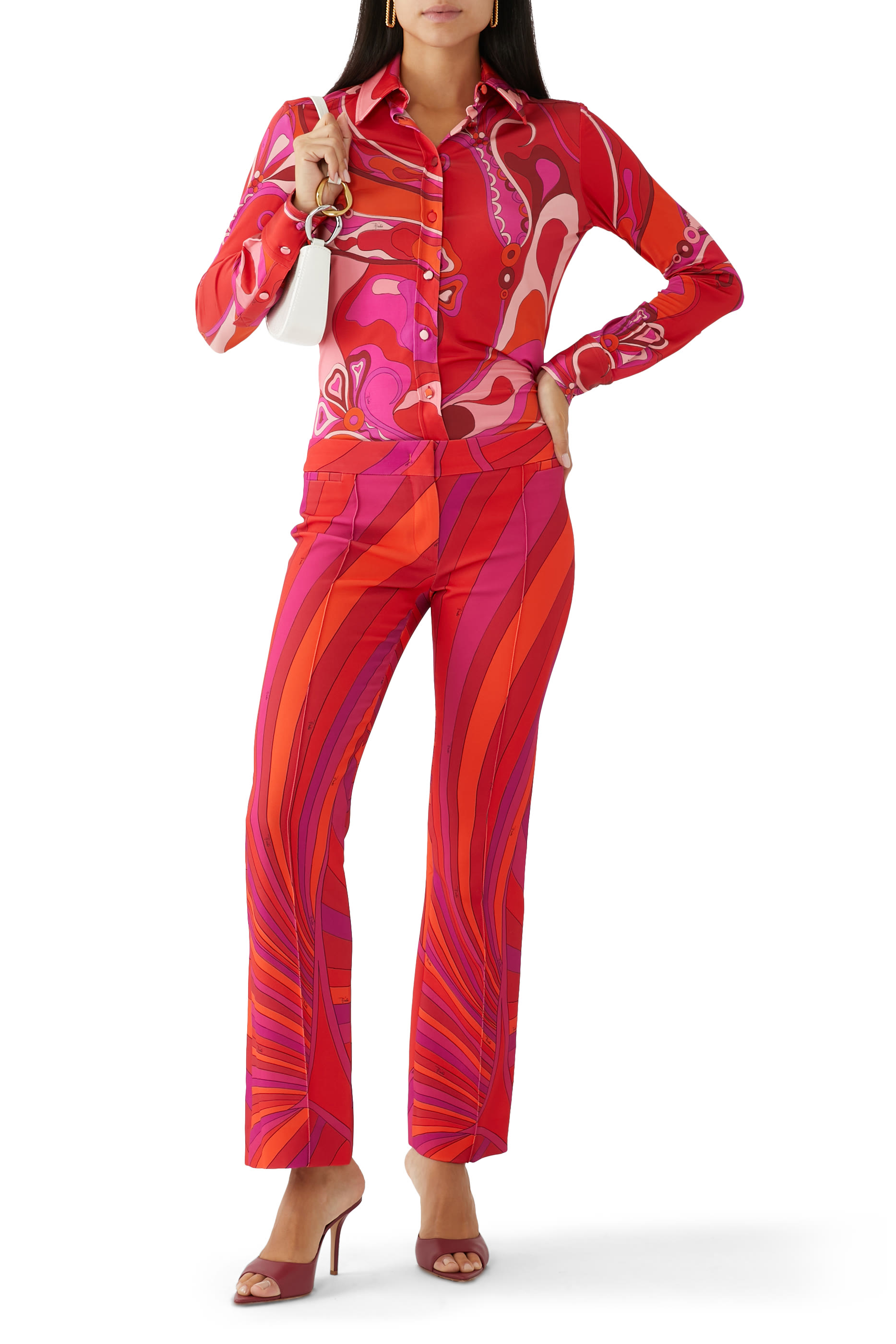 Iride-Print Flared Trousers