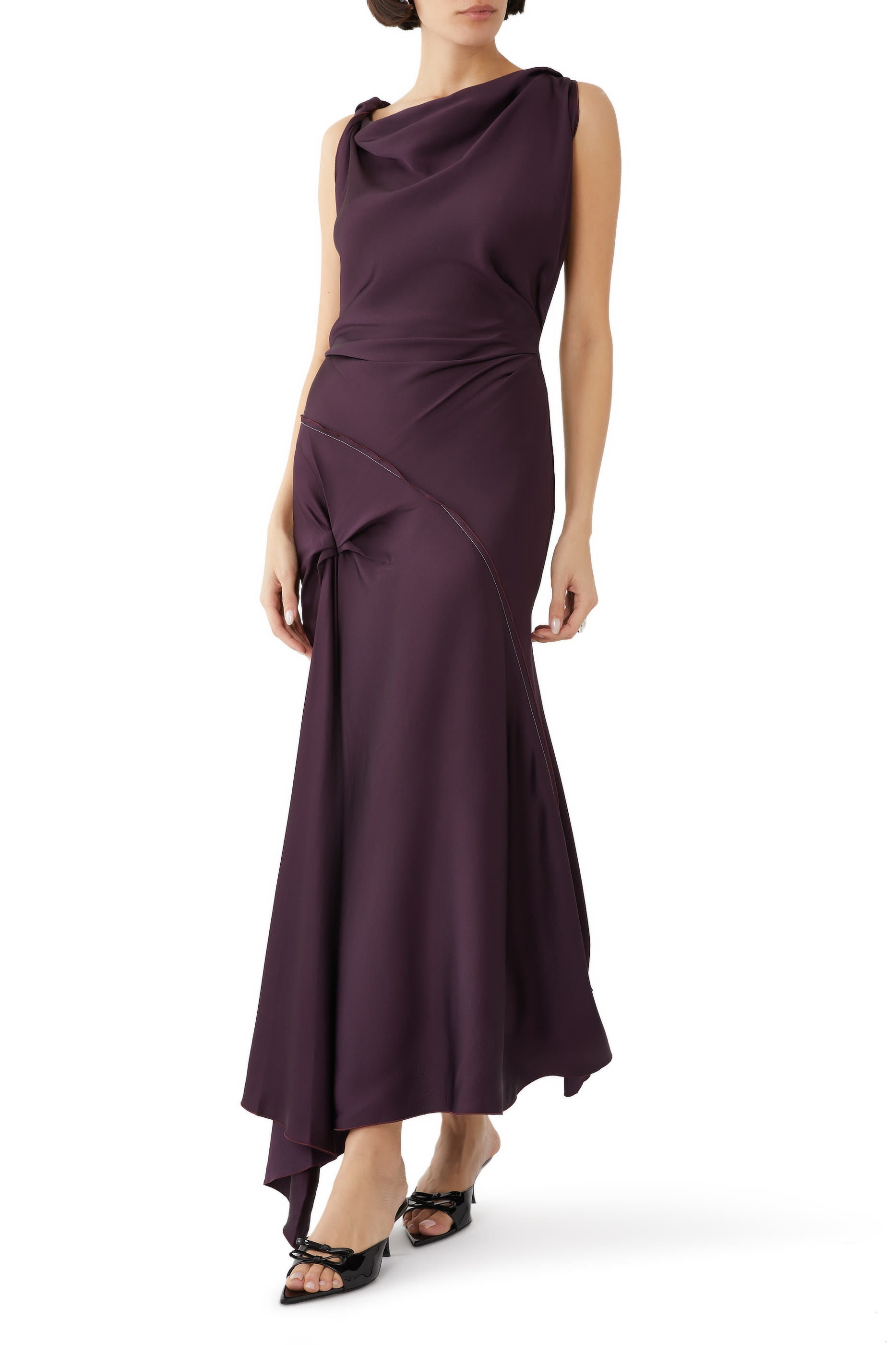 Asymmetric Draped Midi Dress