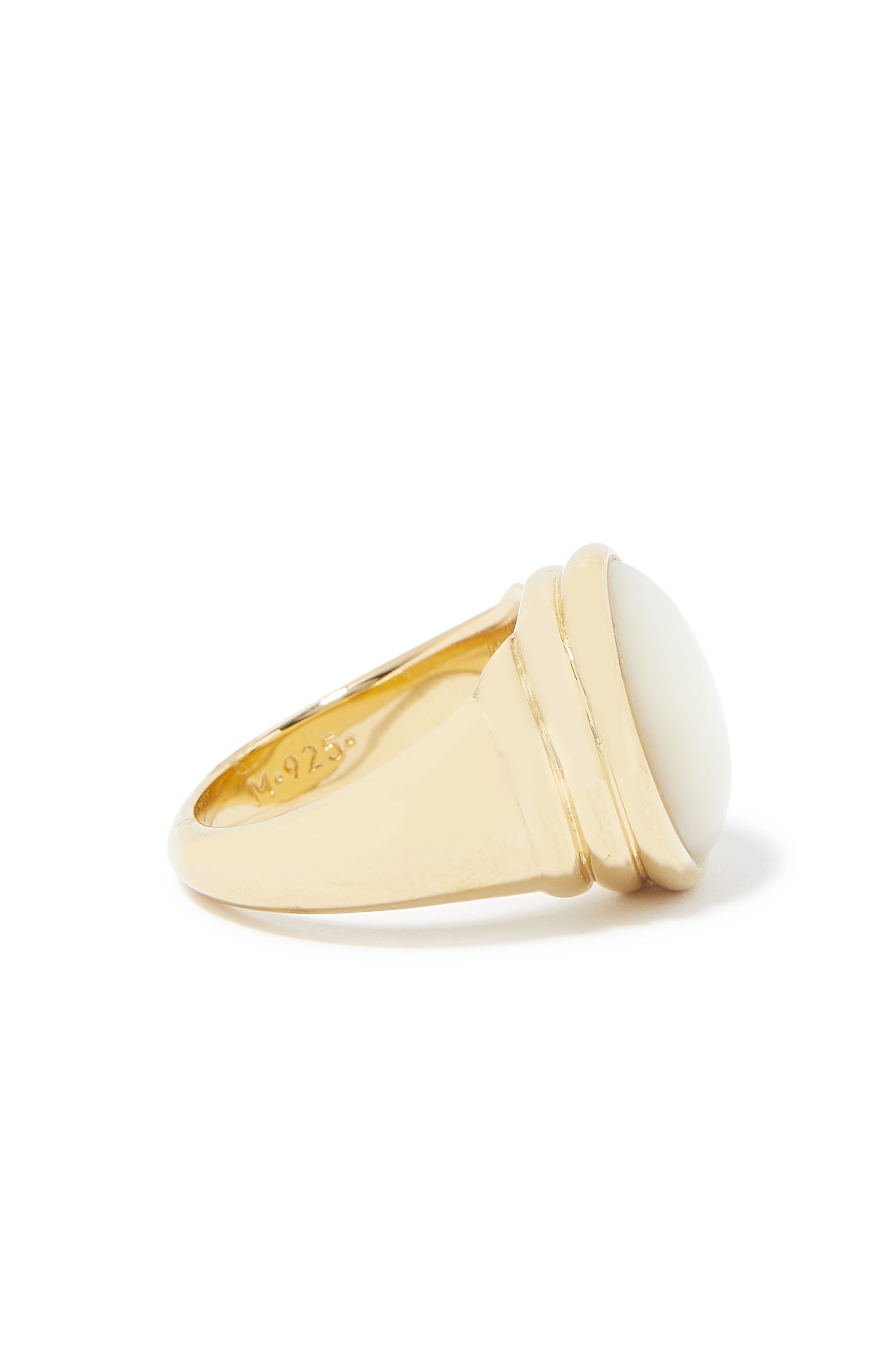 Savi Ridge Oval Chunky Ring, 18k Gold-Plated Sterling Silver, Pearl & Crystal Quartz
